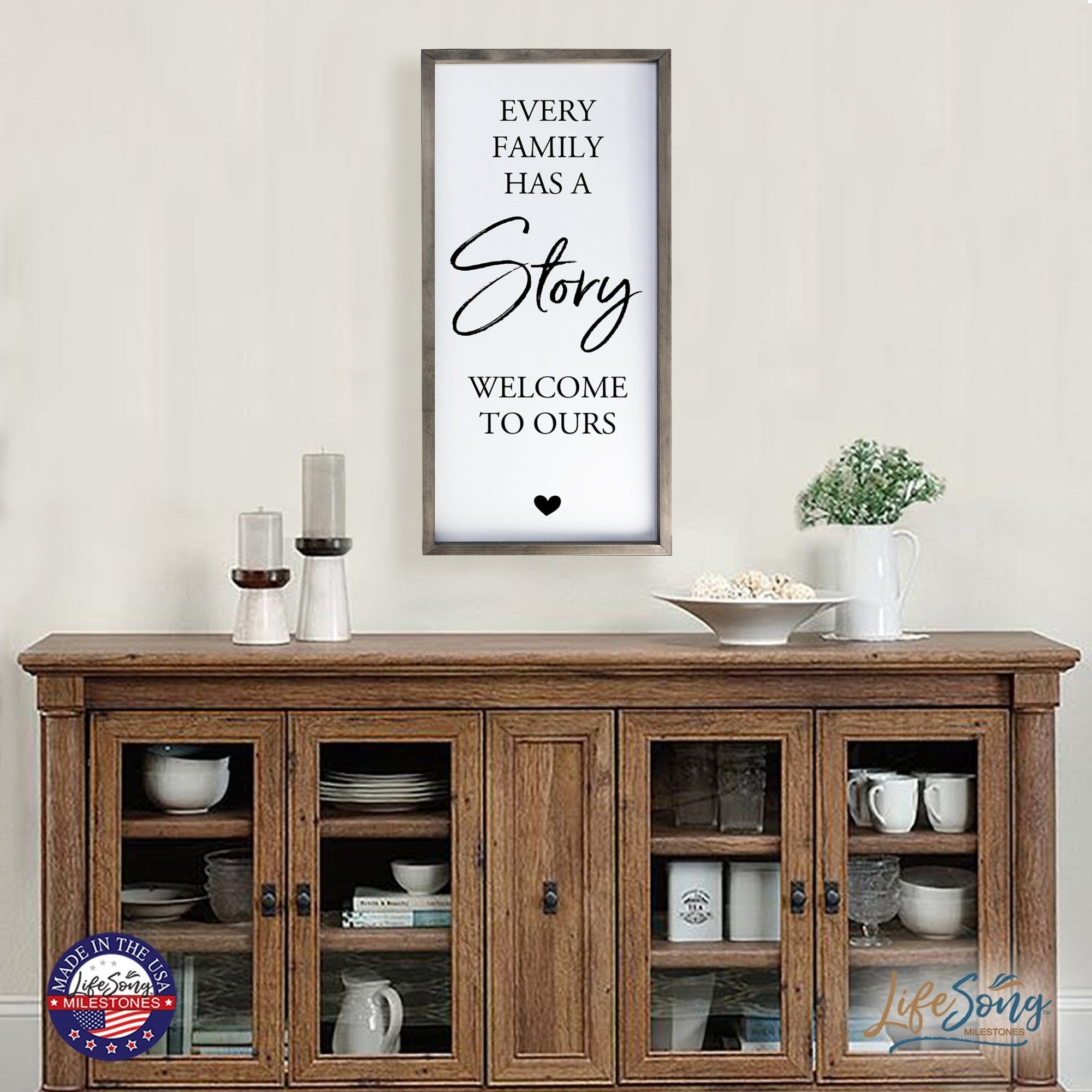 Large Family Wall Decor Quote Sign For Home 18 x 36 - Every Family Has A Story - LifeSong Milestones