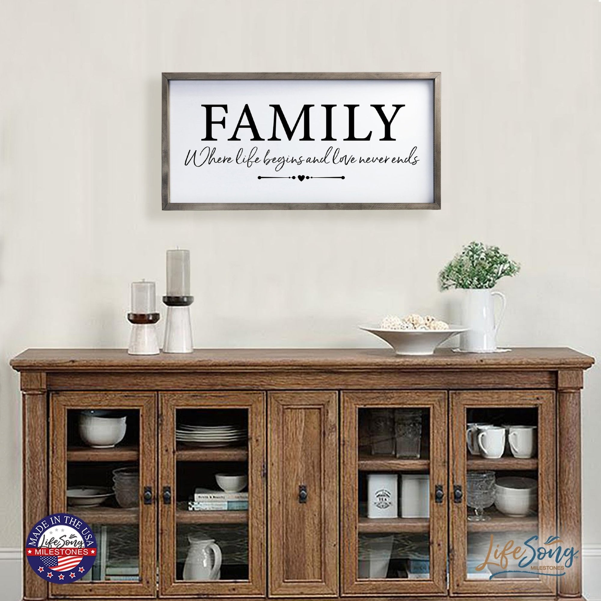 Large Family Wall Decor Quote Sign For Home 18 x 36 - Family Where Life Begins - LifeSong Milestones