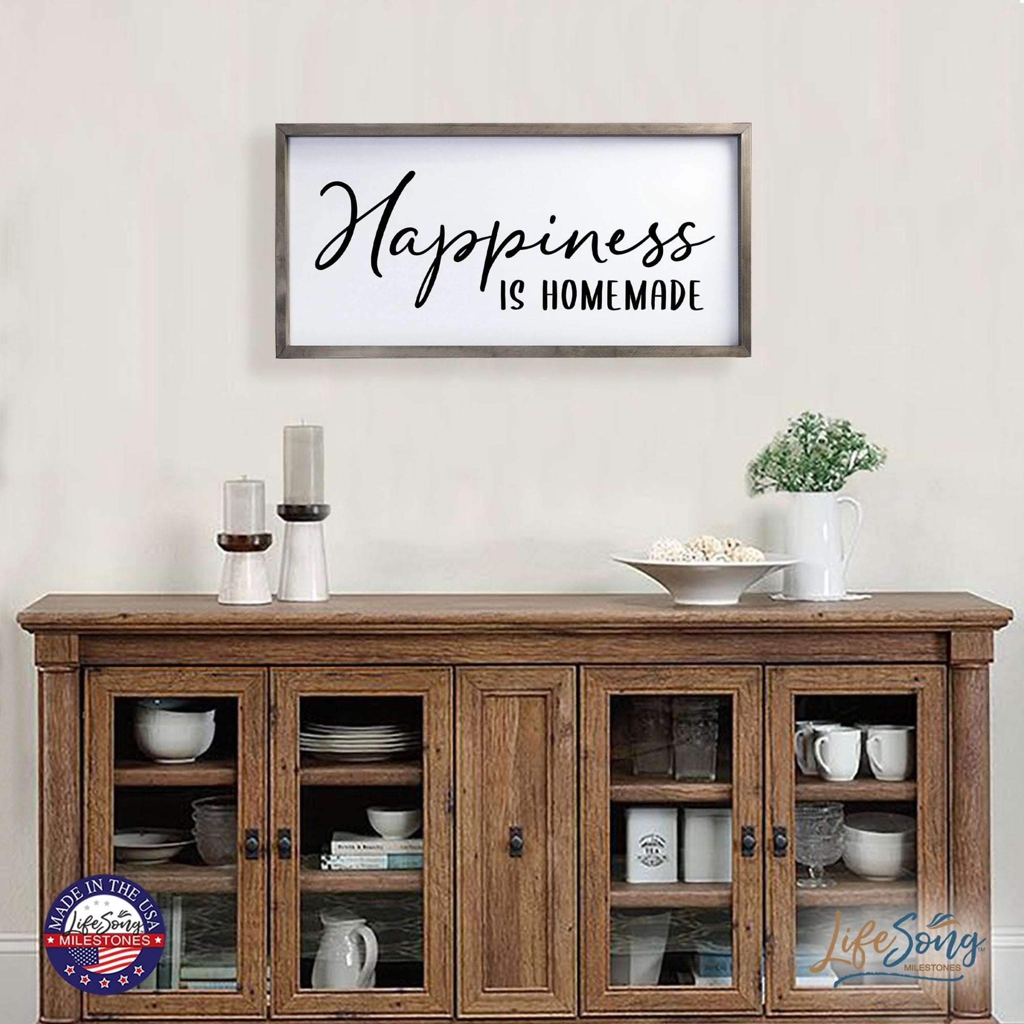 Large Family Wall Decor Quote Sign For Home 18 x 36 - Happiness Is Homemade - LifeSong Milestones