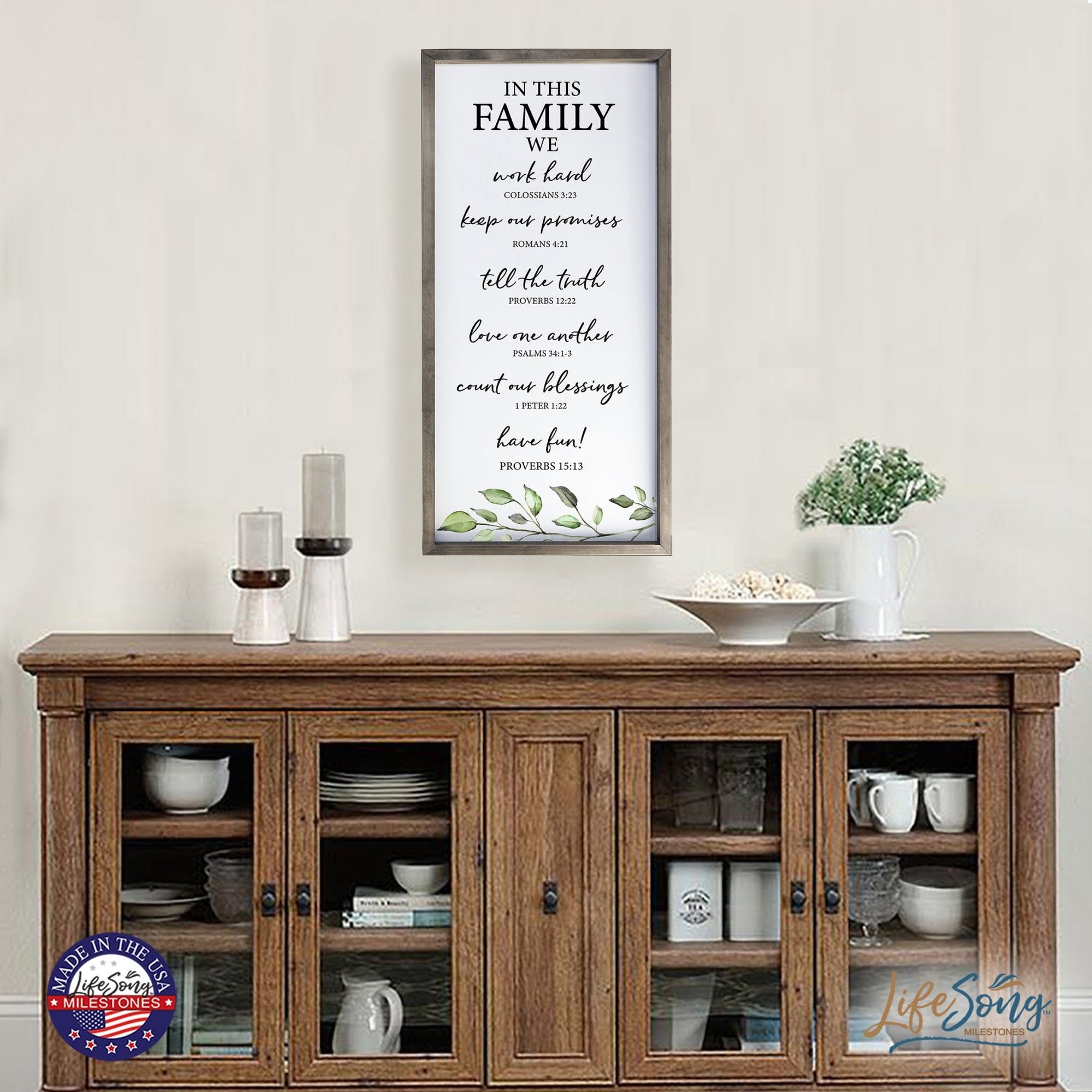 Large Family Wall Decor Quote Sign For Home 18 x 36 - In This Family - LifeSong Milestones