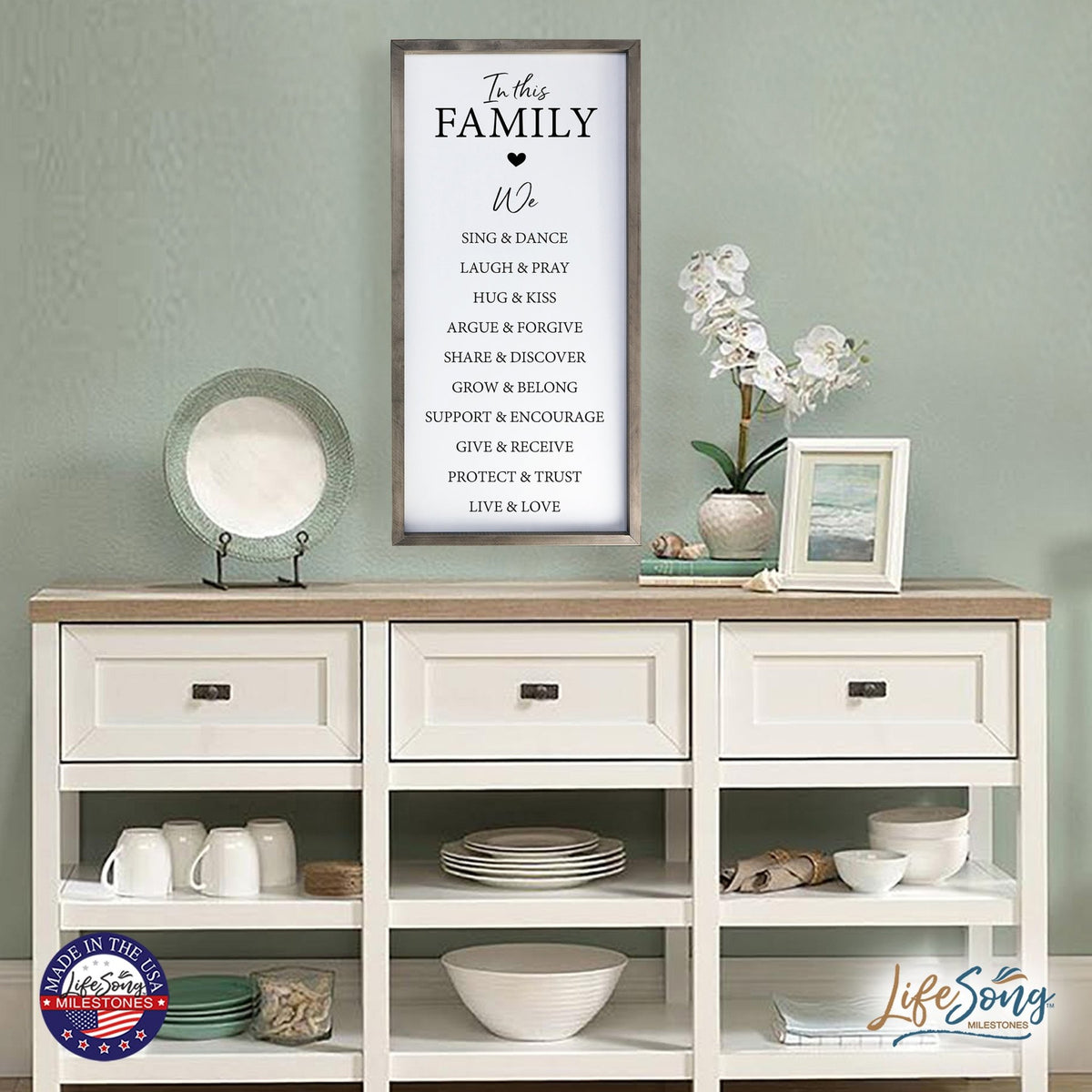 Large Family Wall Decor Quote Sign For Home 18 x 36 - In This Family We Sing - LifeSong Milestones