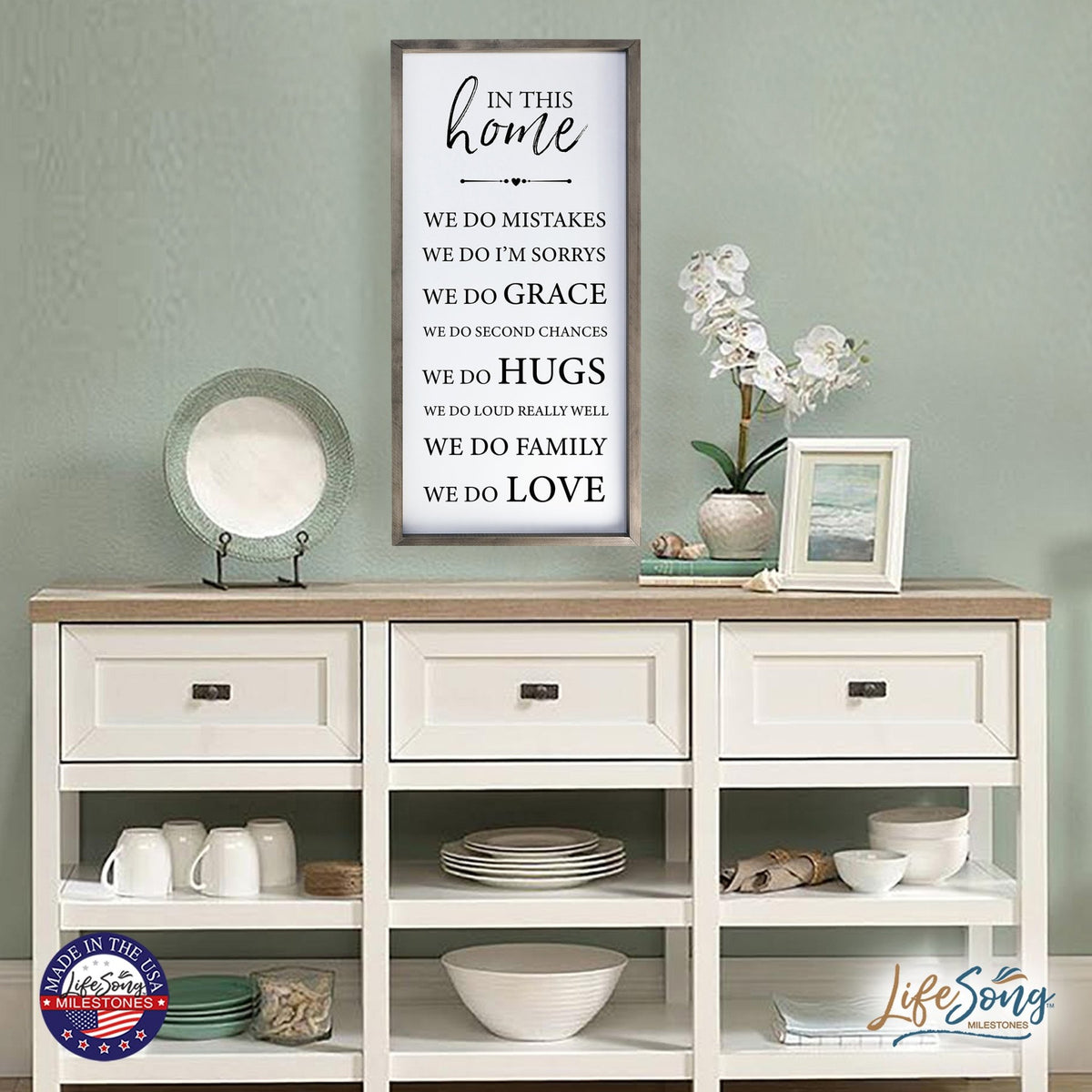 Large Family Wall Decor Quote Sign For Home 18 x 36 - In This Home We Do - LifeSong Milestones