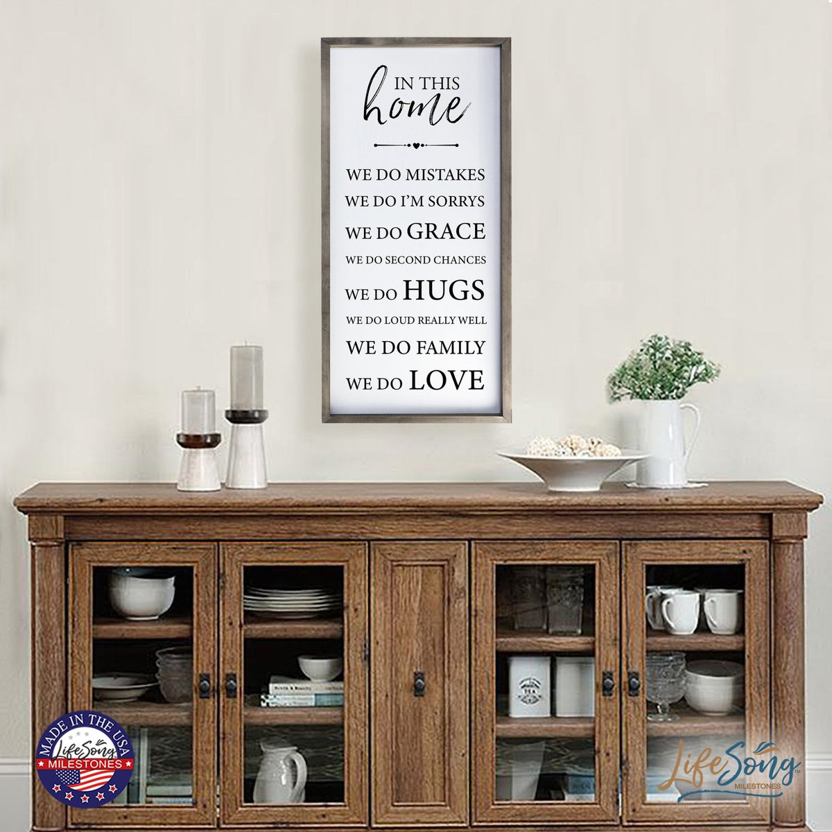 Large Family Wall Decor Quote Sign For Home 18 x 36 - In This Home We Do - LifeSong Milestones