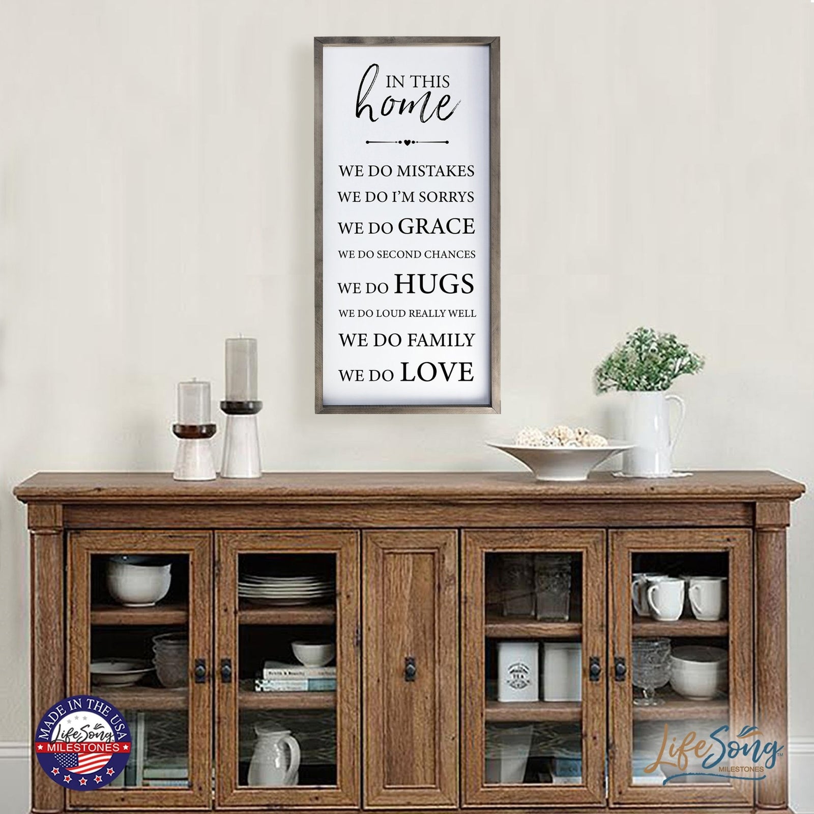 Large Family Wall Decor Quote Sign For Home 18 x 36 - In This Home We Do - LifeSong Milestones