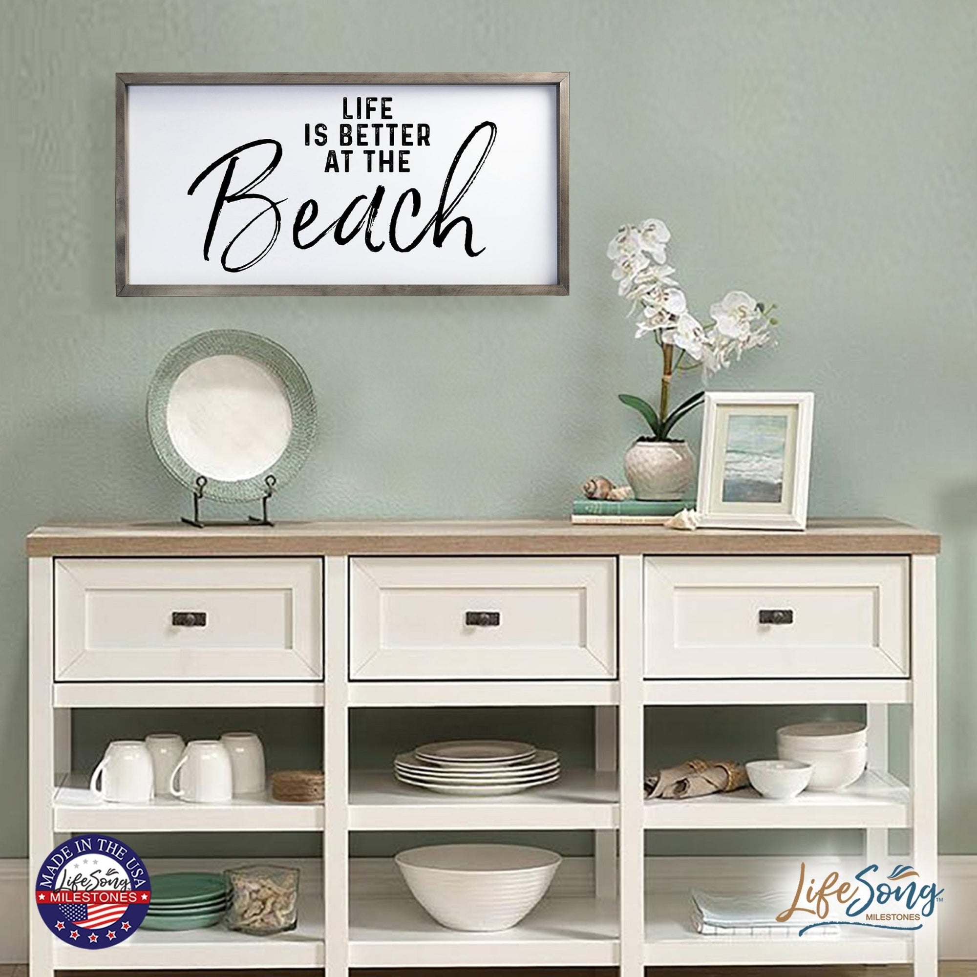 Large Family Wall Decor Quote Sign For Home 18 x 36 - Life Is Better At The Beach - LifeSong Milestones
