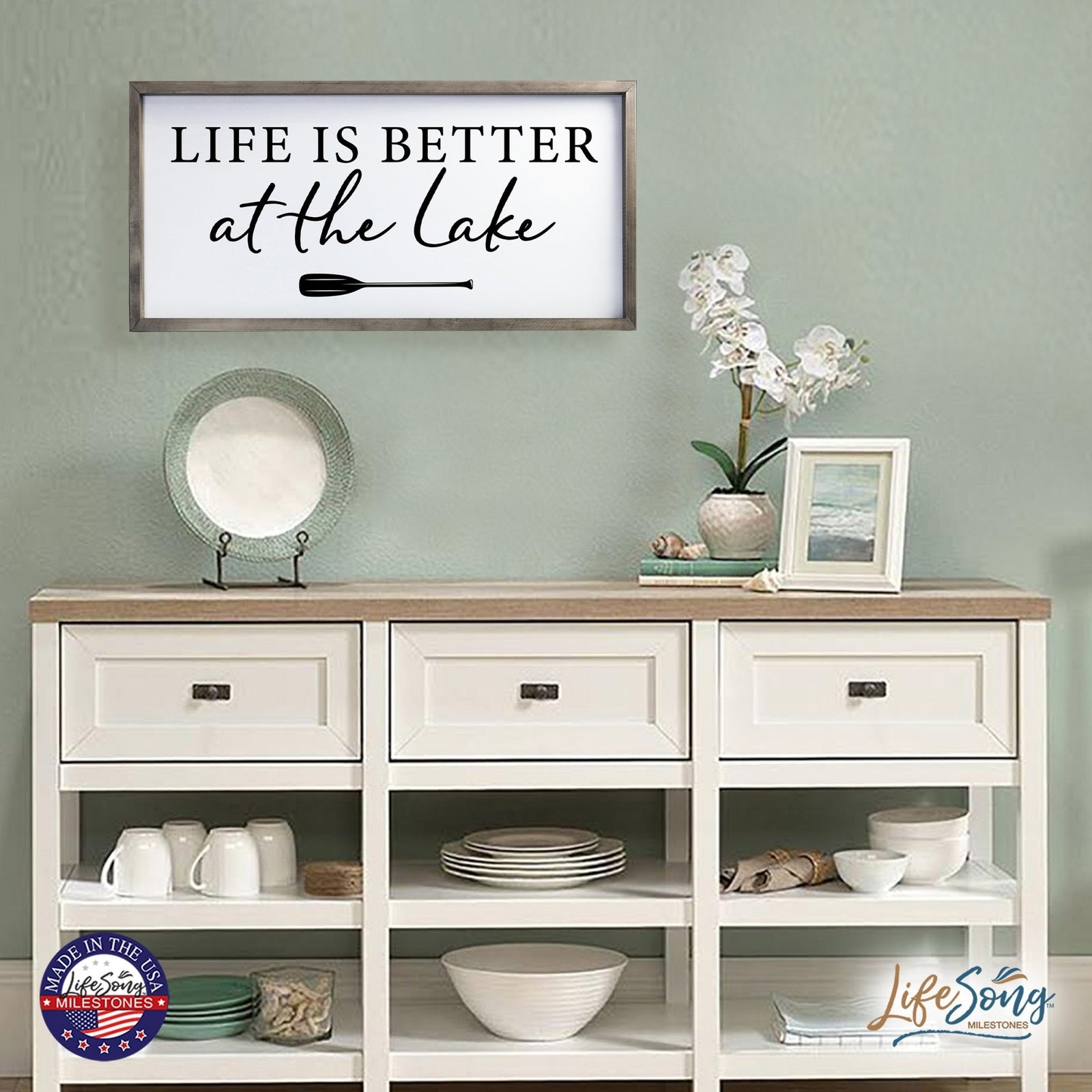 Large Family Wall Decor Quote Sign For Home 18 x 36 - Life Is Better At The Lake - LifeSong Milestones