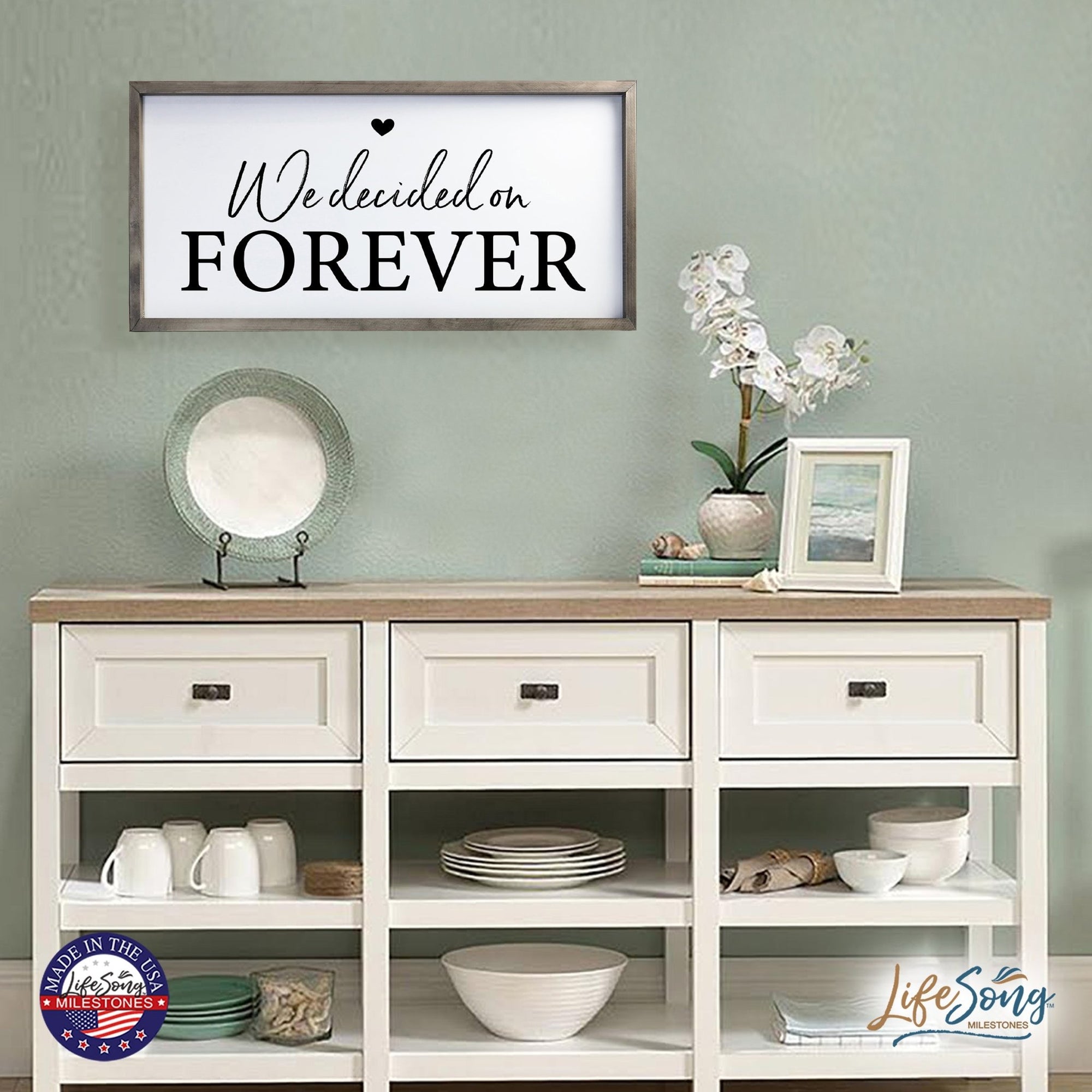 Large Family Wall Decor Quote Sign For Home 18 x 36 - We Decided On Forever - LifeSong Milestones