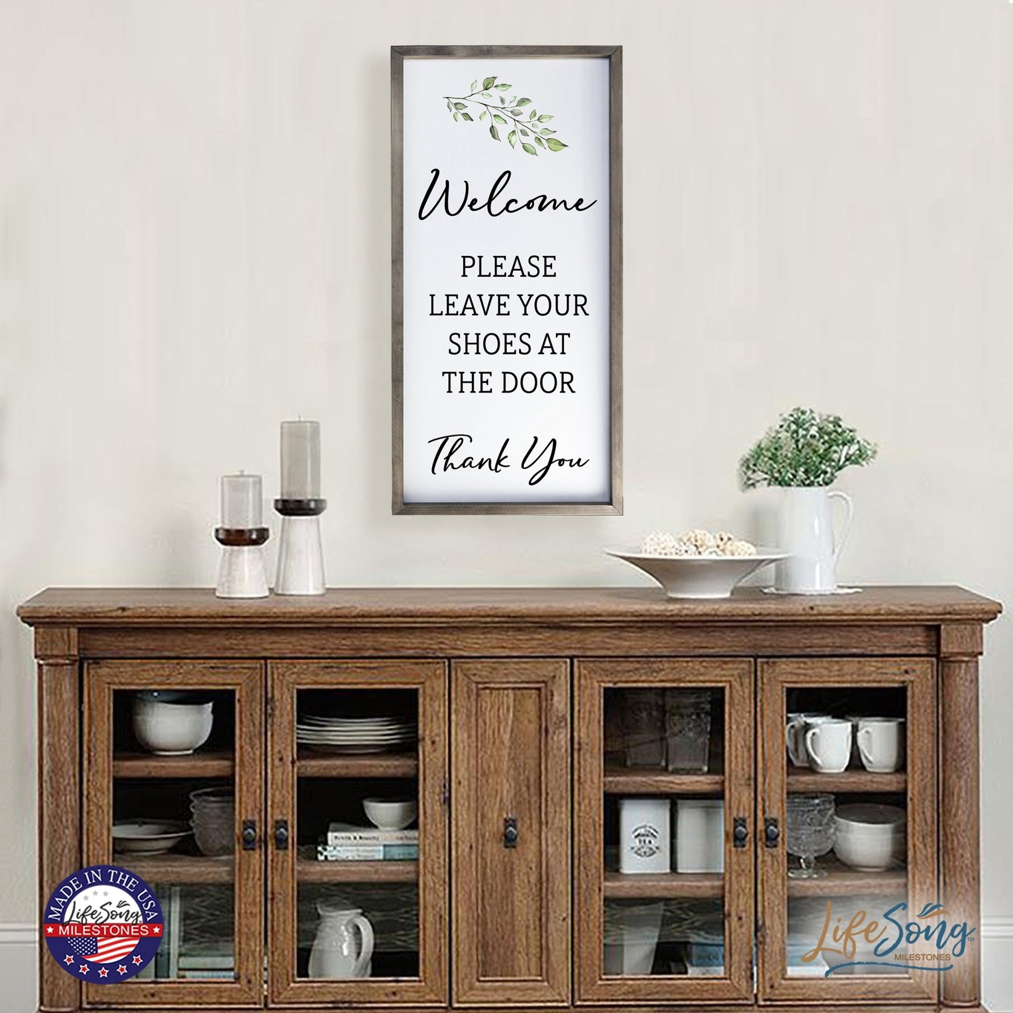 Large Family Wall Decor Quote Sign For Home 18 x 36 - Welcome Please Leave Your - LifeSong Milestones