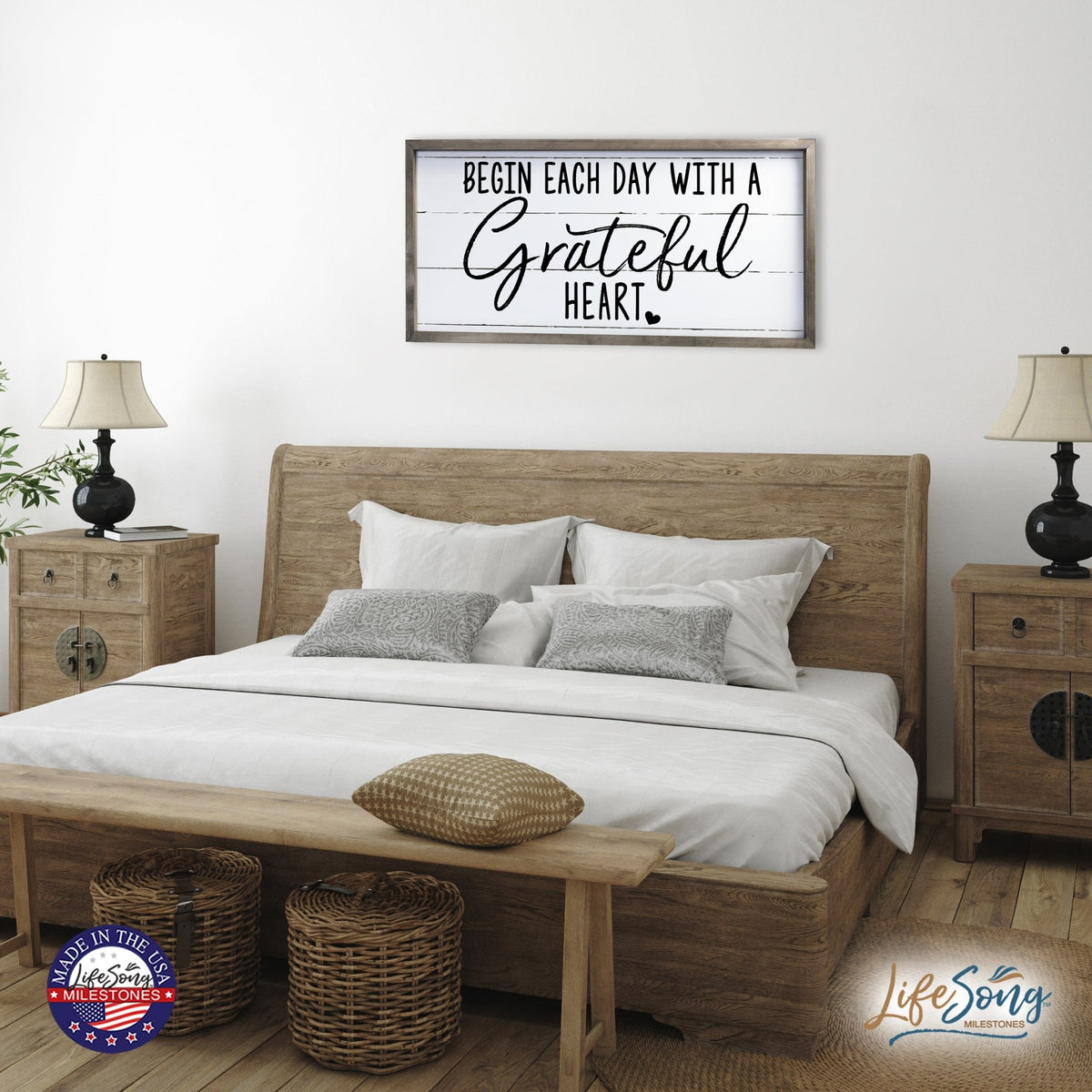 Large Family Wall Décor Quote Sign For Home Decoration 18 x 36 - Begin Each Day - LifeSong Milestones