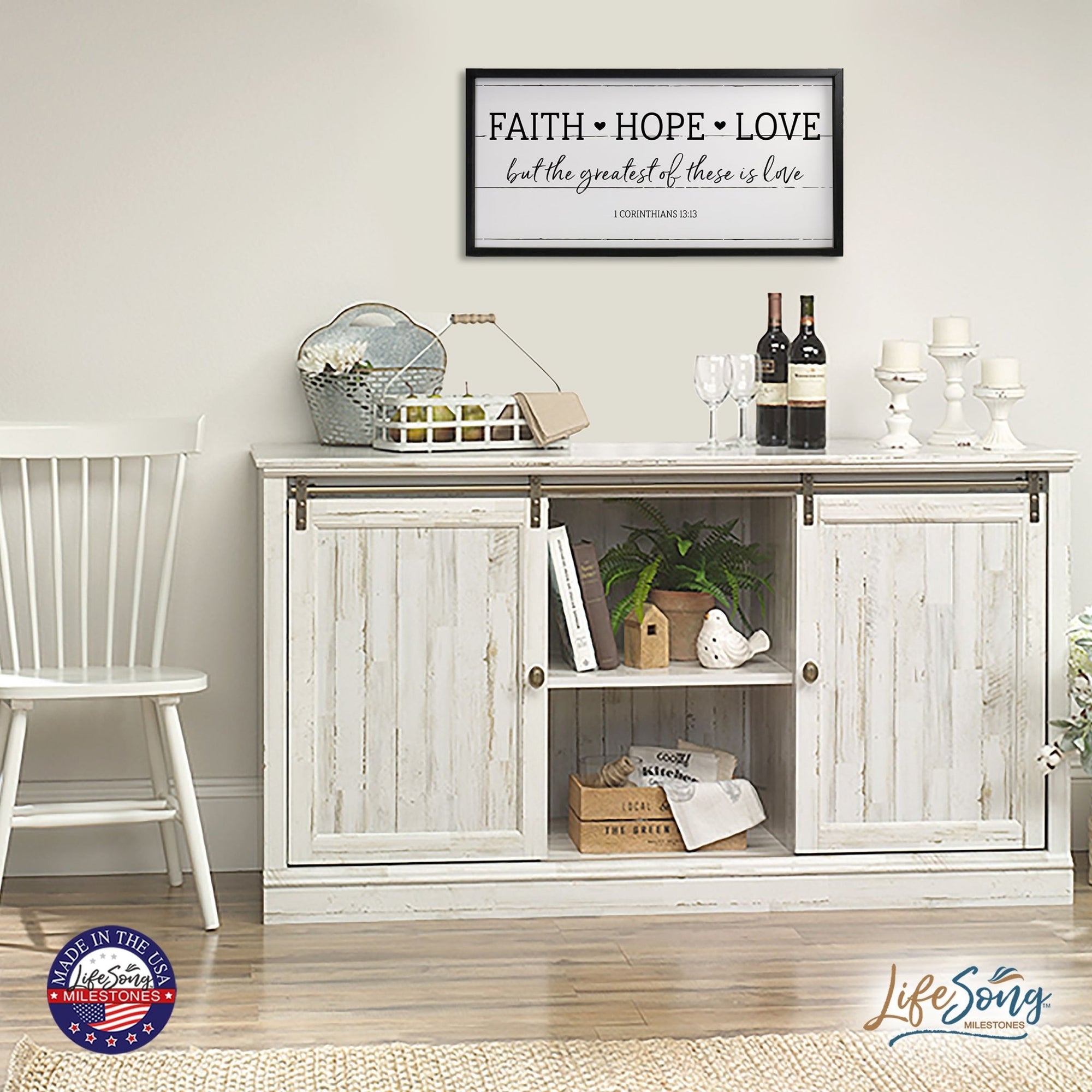 Large Family Wall Décor Quote Sign For Home Decoration 18 x 36 - Faith Hope Love - LifeSong Milestones