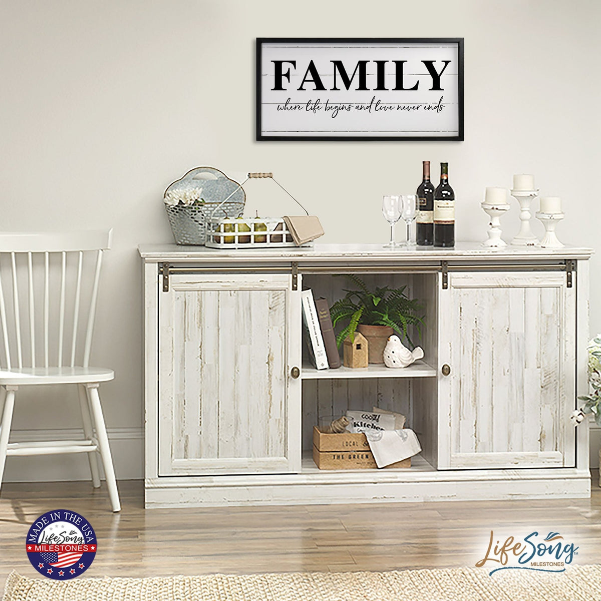 Large Family Wall Décor Quote Sign For Home Decoration 18 x 36 - Family Where Life Blessing - LifeSong Milestones