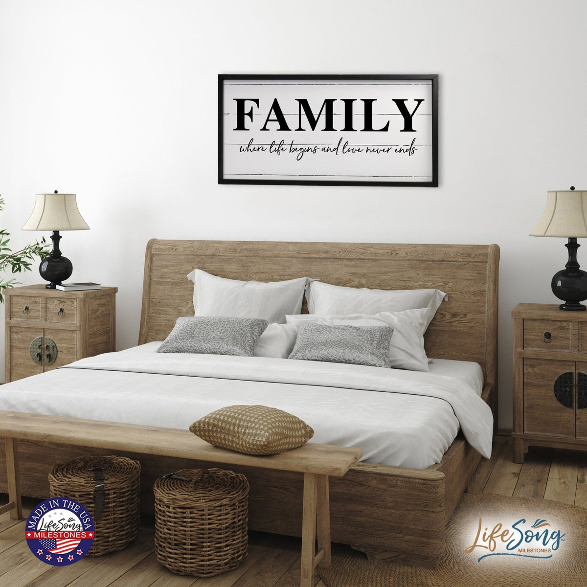 Large Family Wall Décor Quote Sign For Home Decoration 18 x 36 - Family Where Life Blessing - LifeSong Milestones