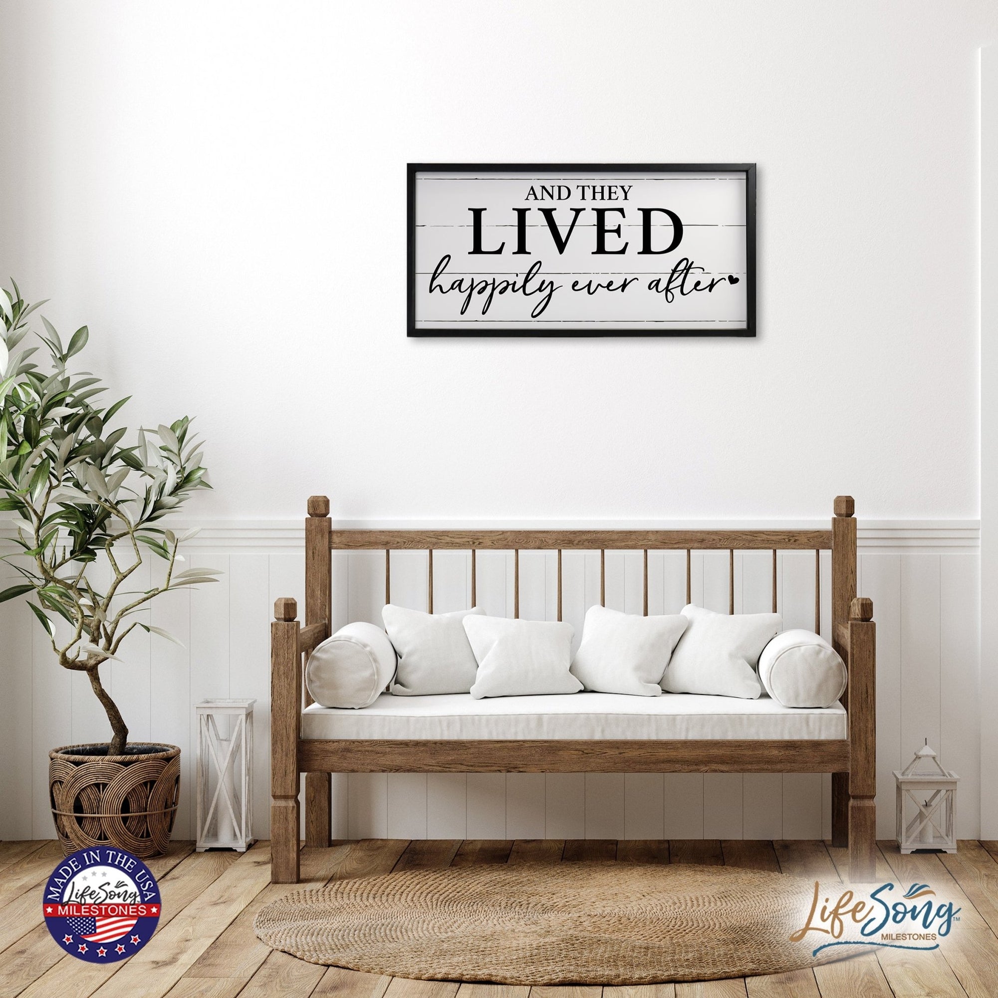 Large Family Wall Décor Quote Sign For Home Decoration 18 x 36 - Happily Ever After - LifeSong Milestones