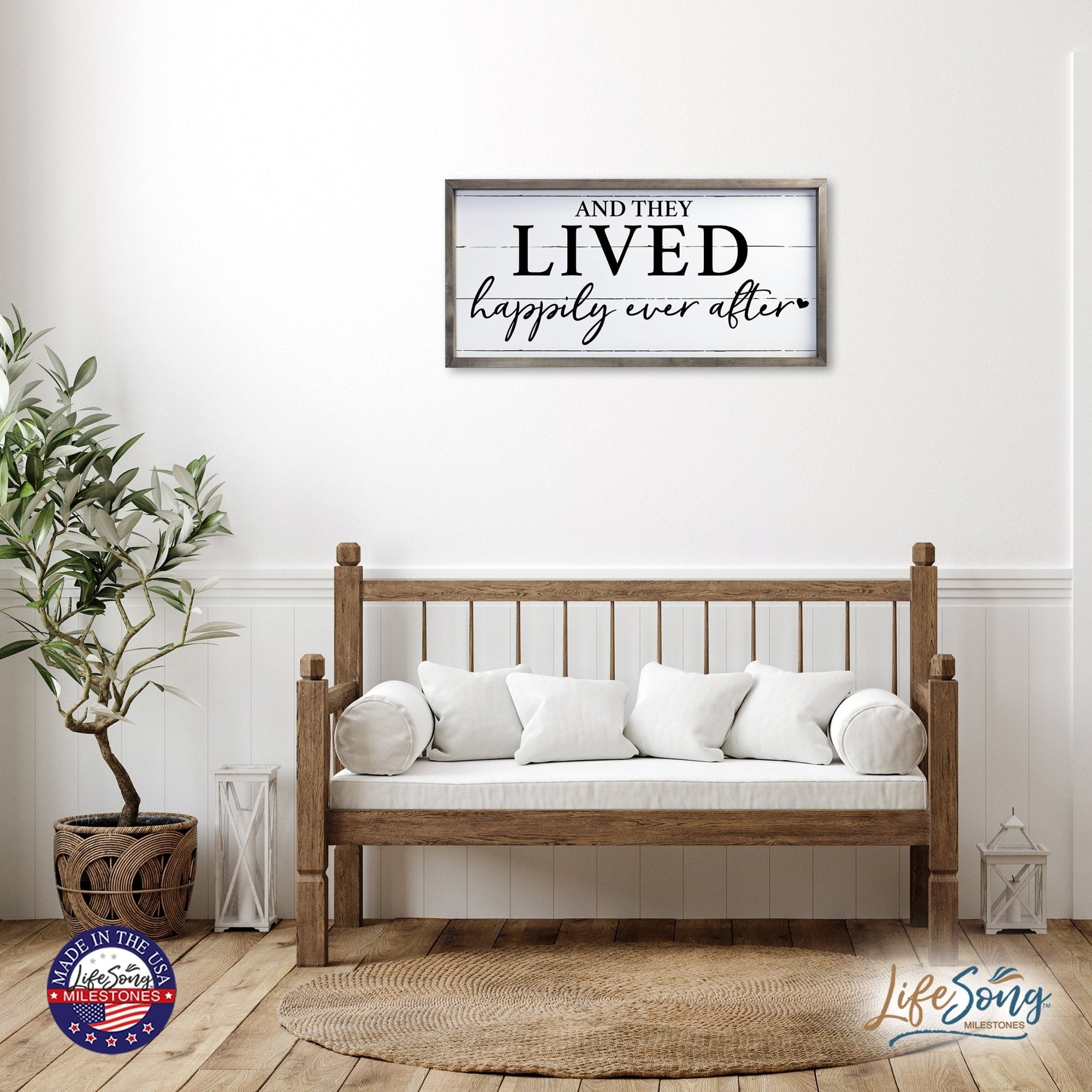 Large Family Wall Décor Quote Sign For Home Decoration 18 x 36 - Happily Ever After - LifeSong Milestones