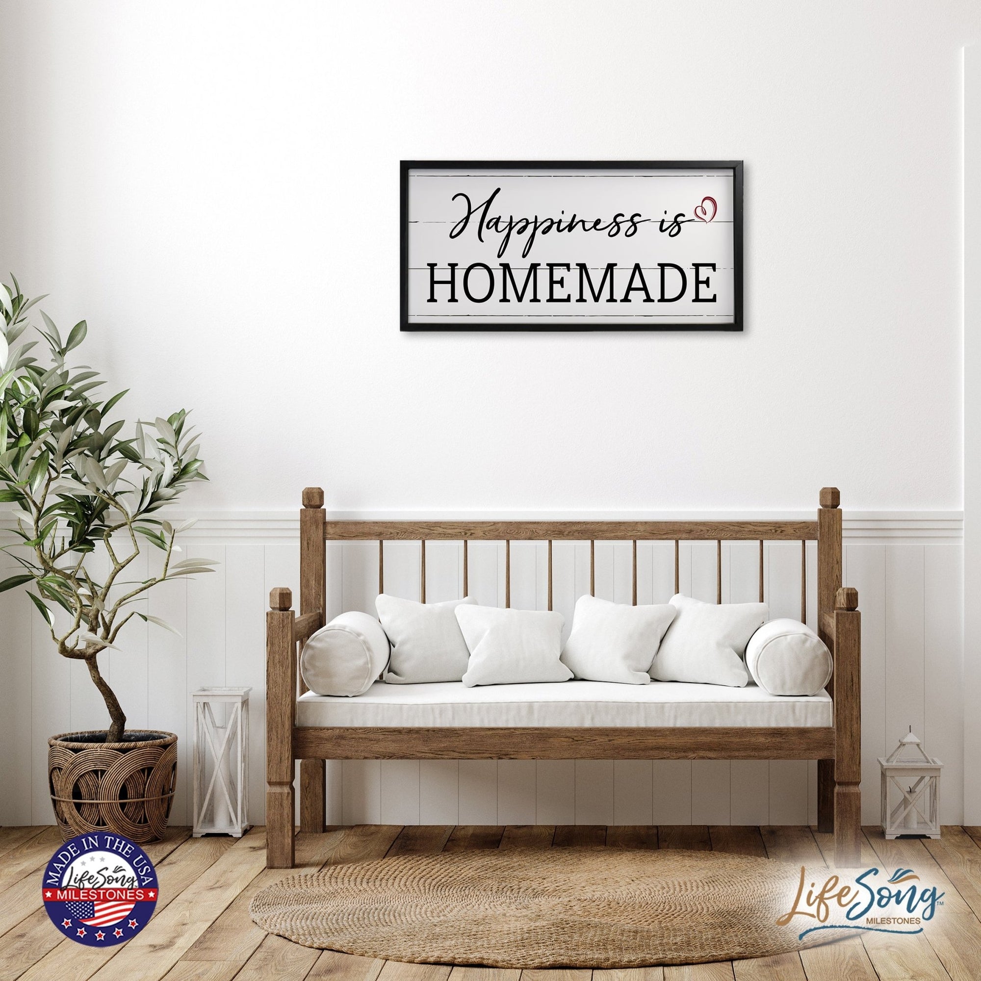 Large Family Wall Décor Quote Sign For Home Decoration 18 x 36 - Happiness Was Homemade - LifeSong Milestones