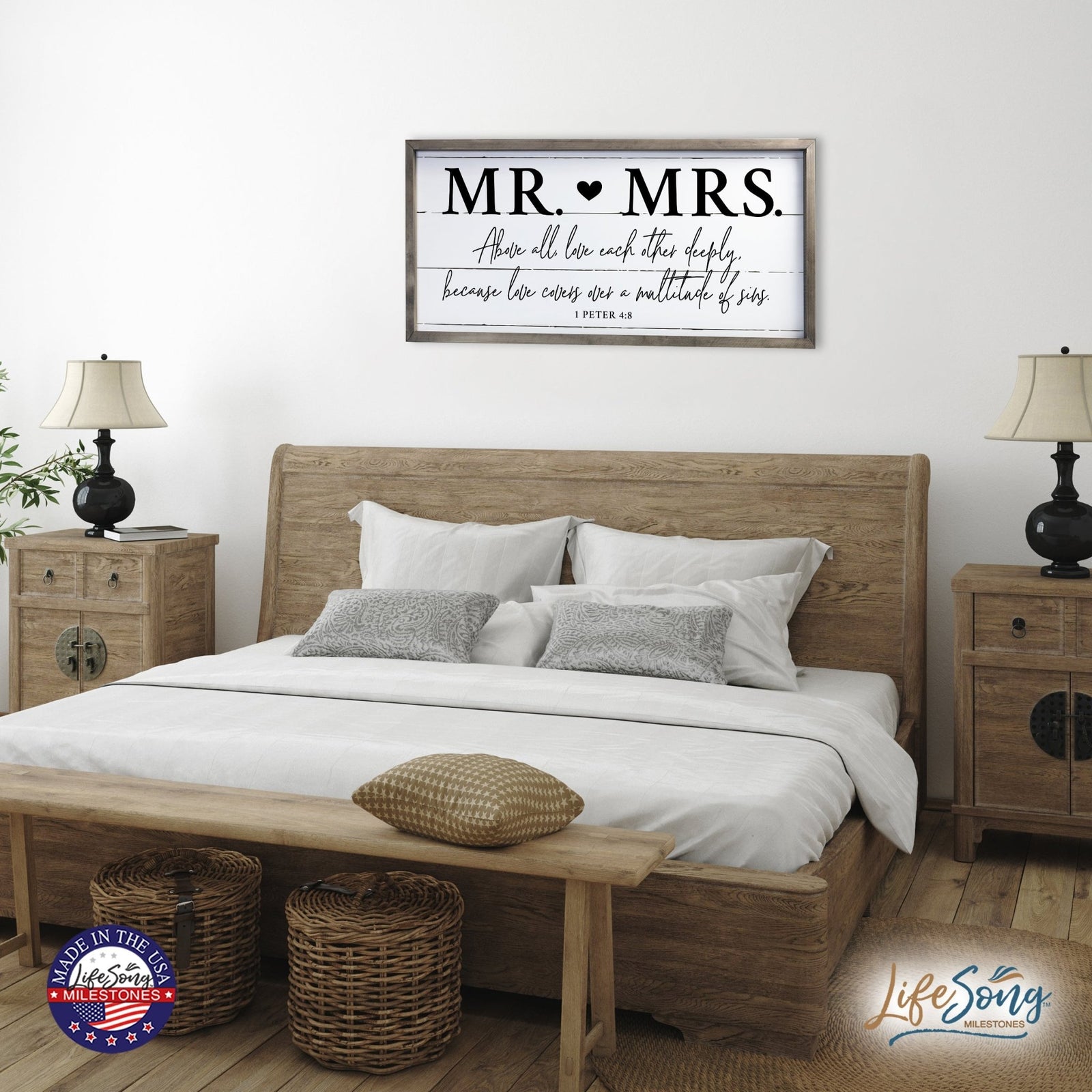 Large Family Wall Décor Quote Sign For Home Decoration 18 x 36 - Mr. & Mrs. - LifeSong Milestones