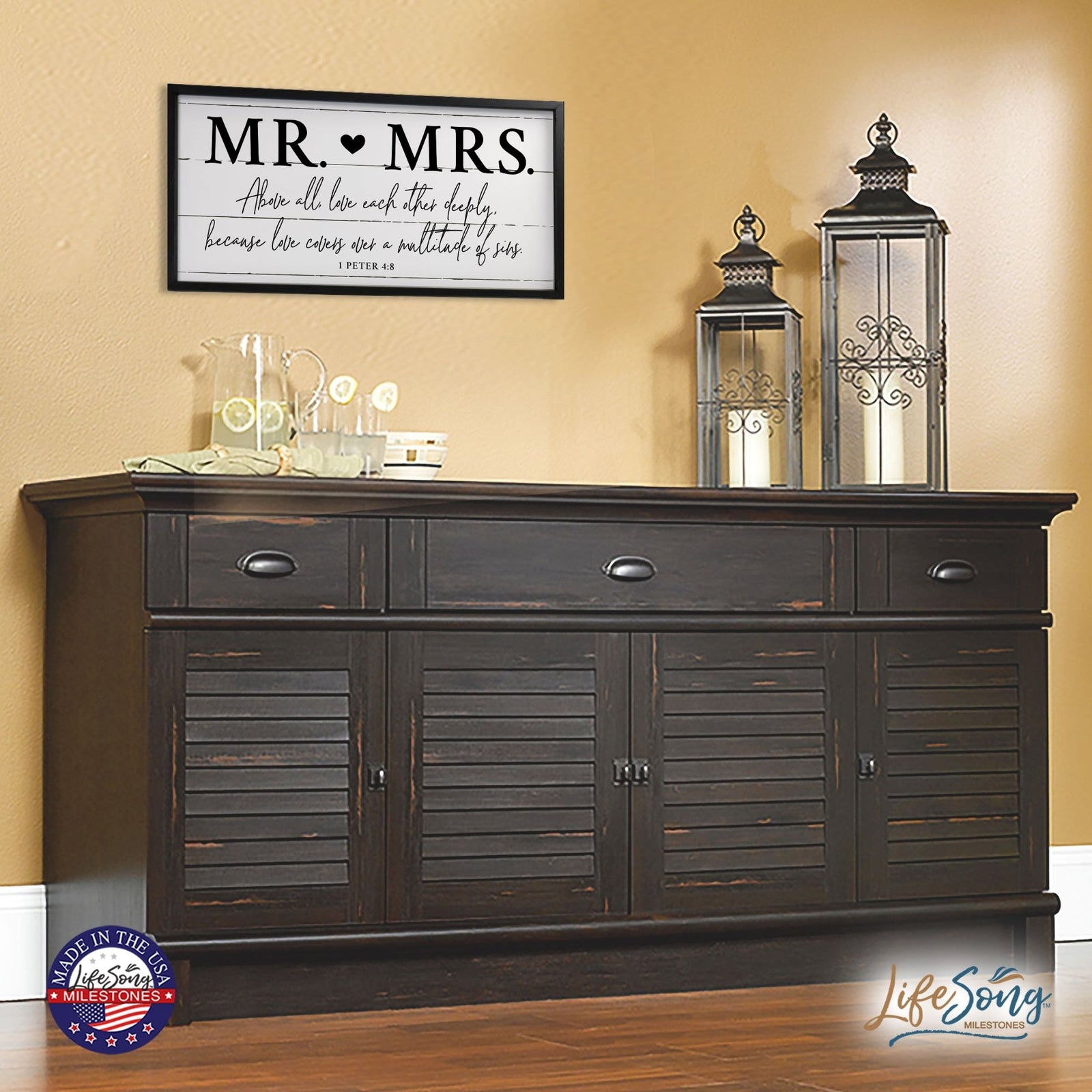 Large Family Wall Décor Quote Sign For Home Decoration 18 x 36 - Mr. & Mrs. - LifeSong Milestones
