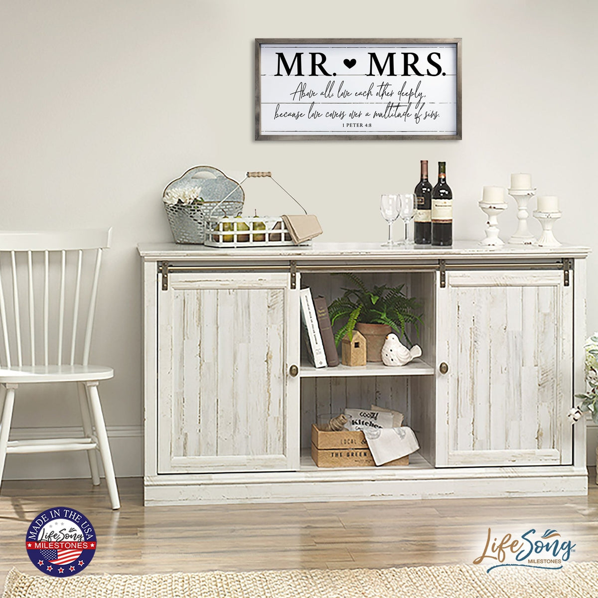 Large Family Wall Décor Quote Sign For Home Decoration 18 x 36 - Mr. & Mrs. - LifeSong Milestones