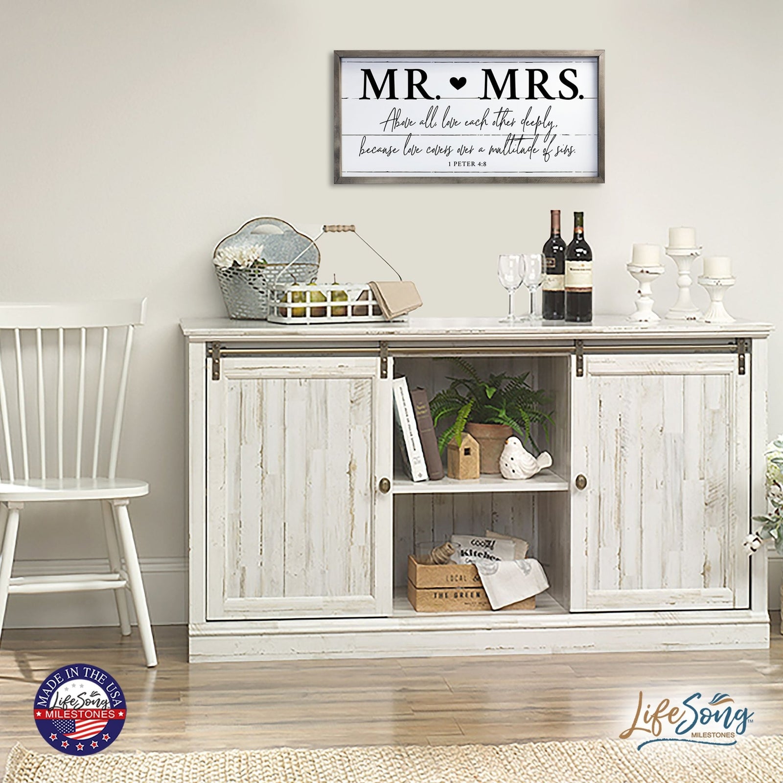 Large Family Wall Décor Quote Sign For Home Decoration 18 x 36 - Mr. & Mrs. - LifeSong Milestones