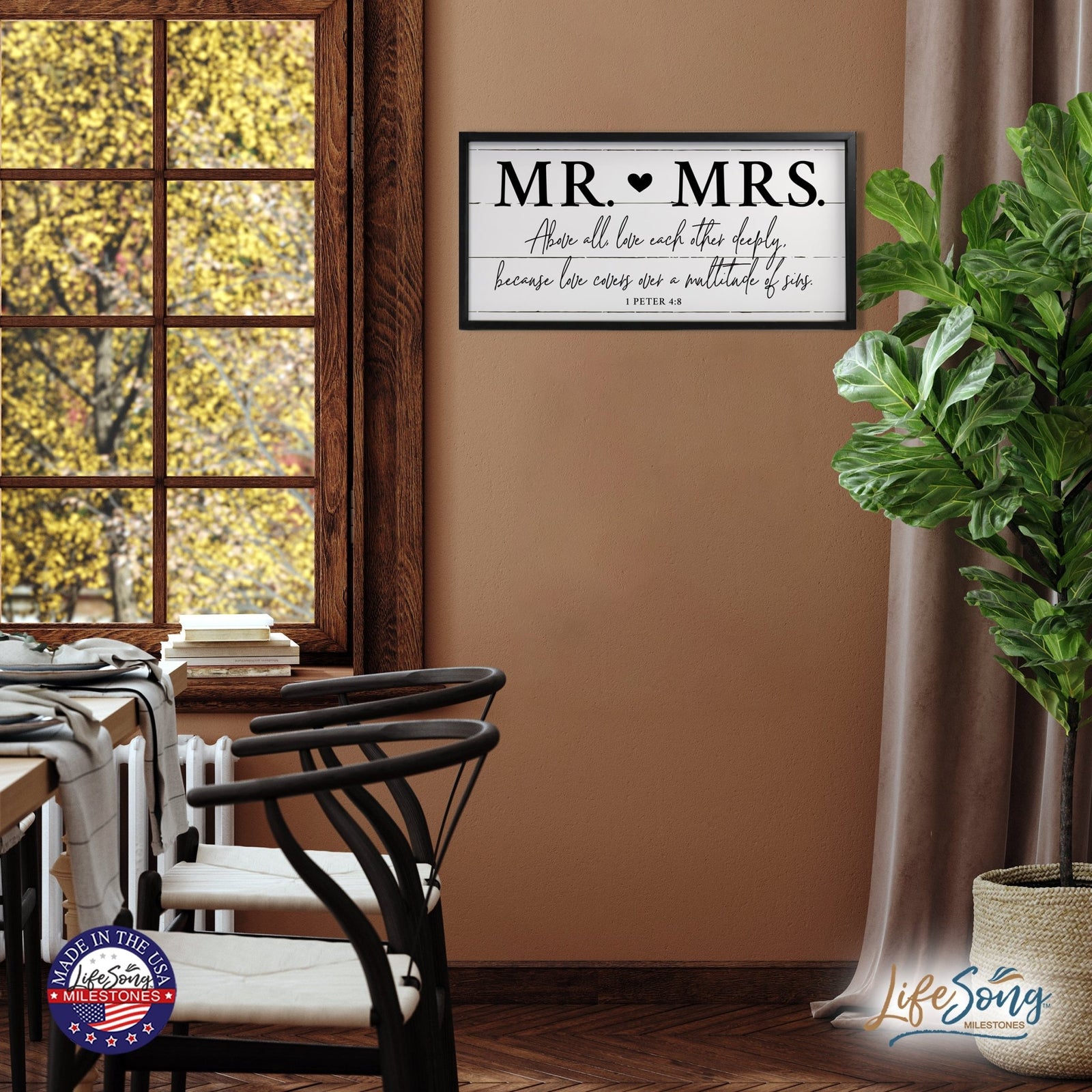 Large Family Wall Décor Quote Sign For Home Decoration 18 x 36 - Mr. & Mrs. - LifeSong Milestones