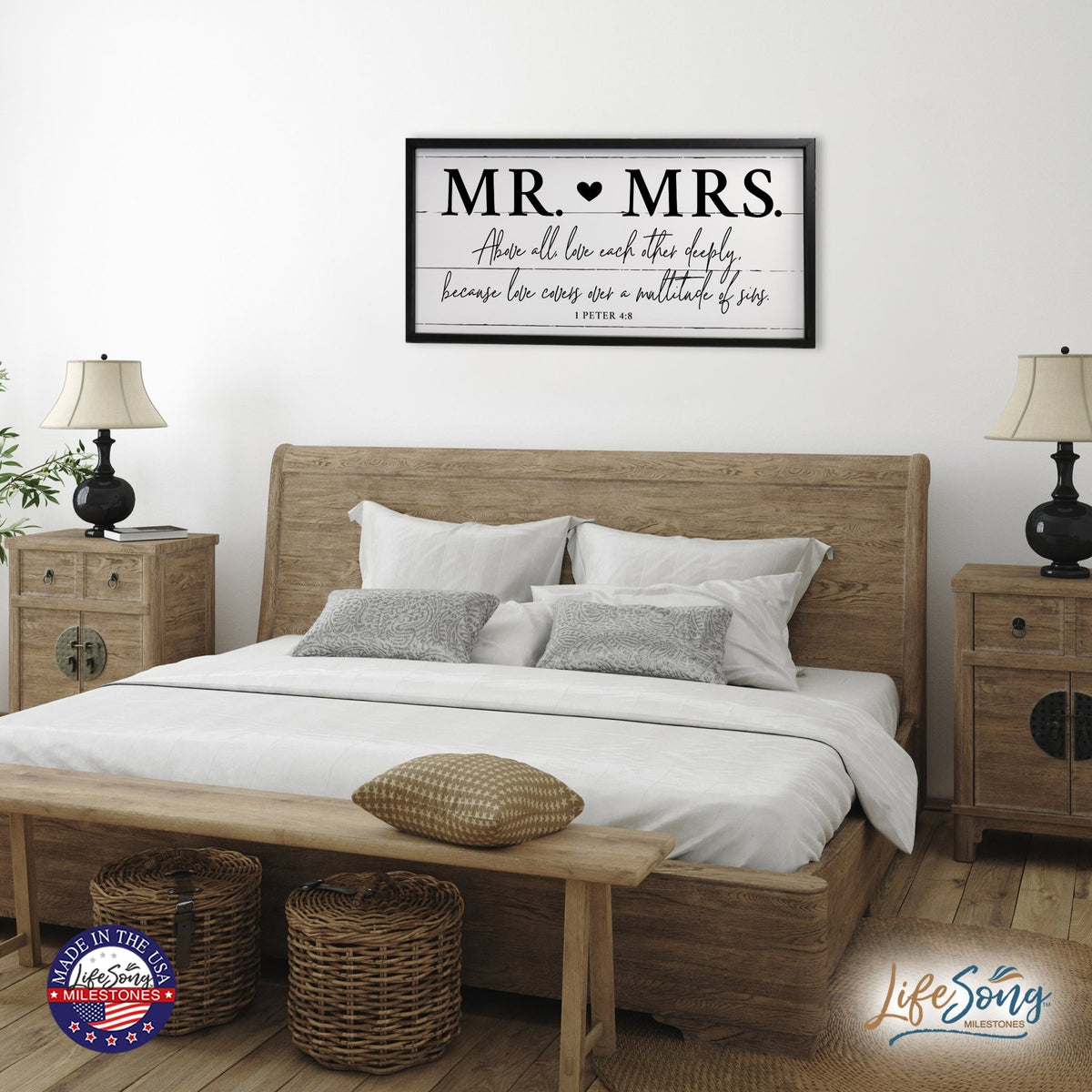 Large Family Wall Décor Quote Sign For Home Decoration 18 x 36 - Mr. & Mrs. - LifeSong Milestones