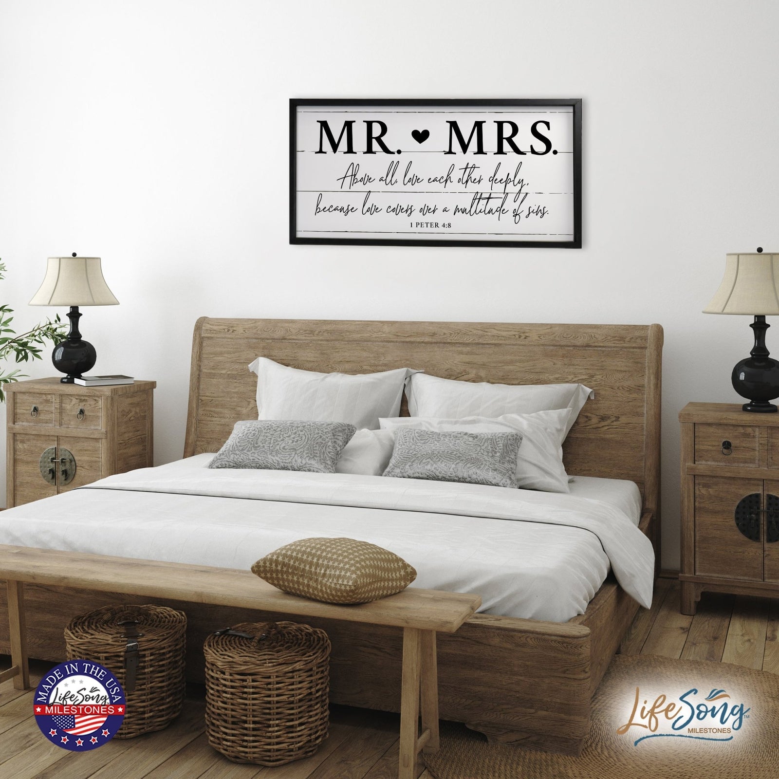 Large Family Wall Décor Quote Sign For Home Decoration 18 x 36 - Mr. & Mrs. - LifeSong Milestones