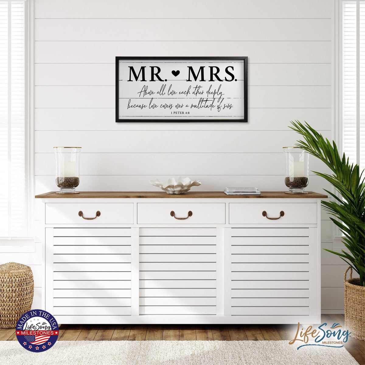 Large Family Wall Décor Quote Sign For Home Decoration 18 x 36 - Mr. & Mrs. - LifeSong Milestones