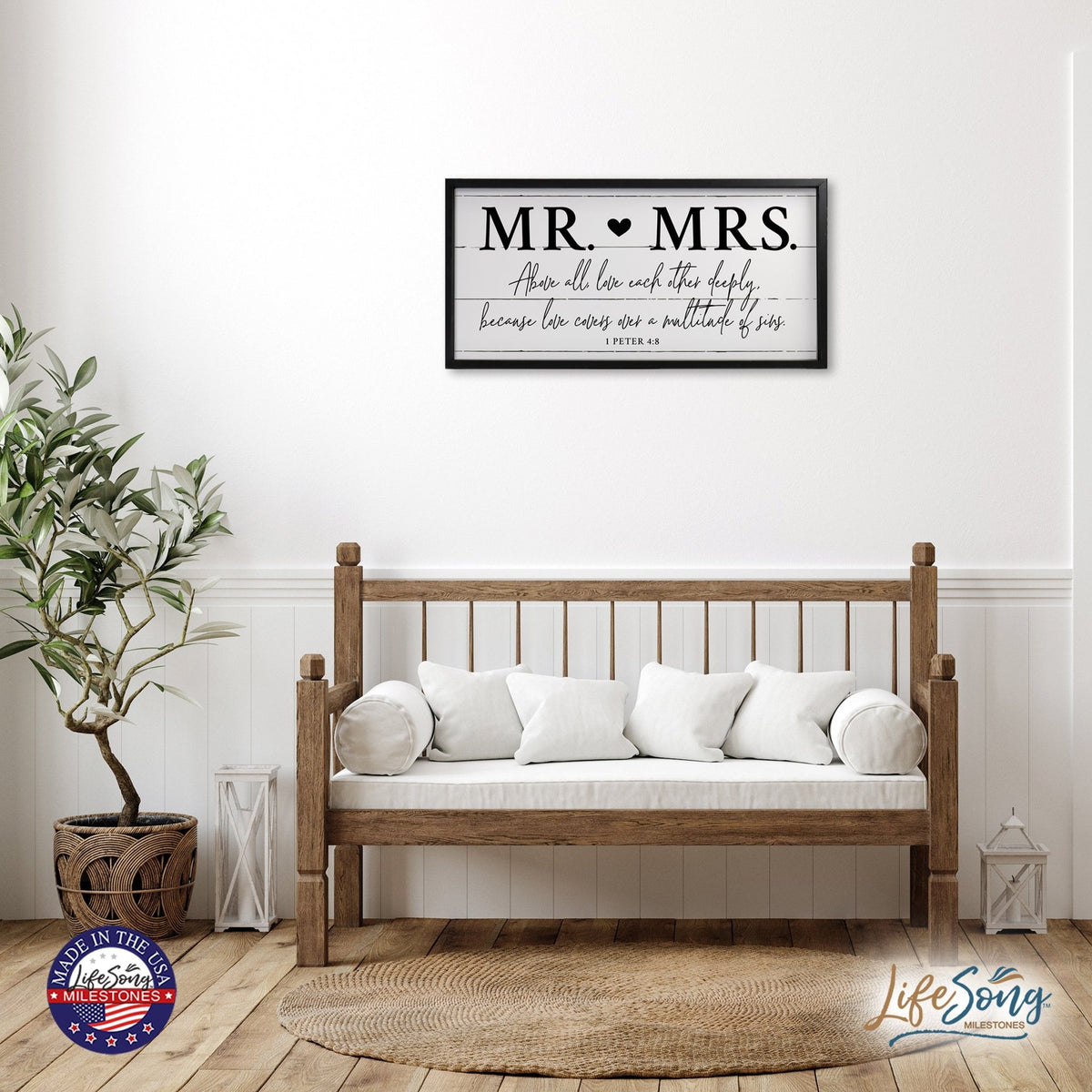 Large Family Wall Décor Quote Sign For Home Decoration 18 x 36 - Mr. & Mrs. - LifeSong Milestones