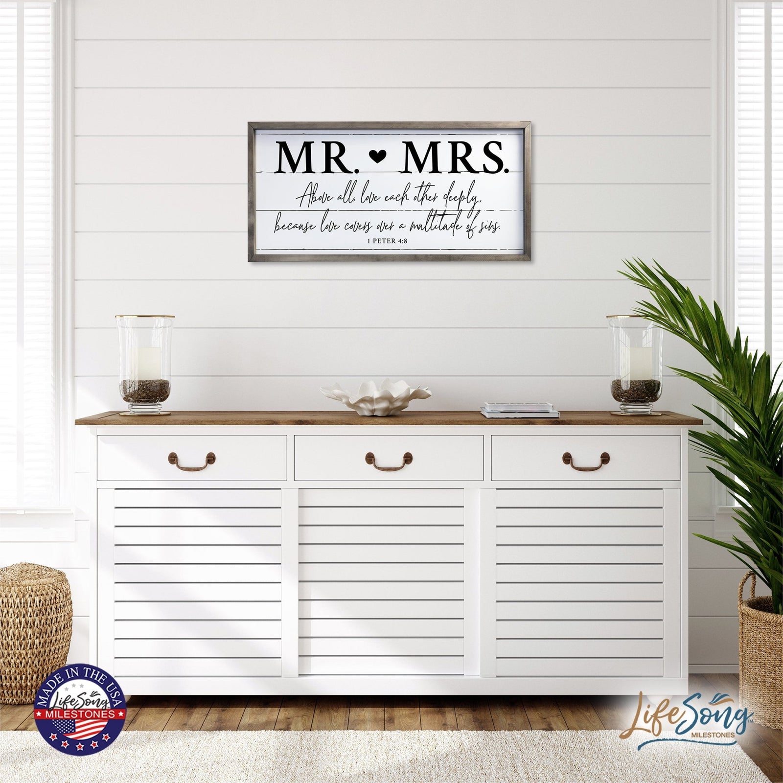 Large Family Wall Décor Quote Sign For Home Decoration 18 x 36 - Mr. & Mrs. - LifeSong Milestones