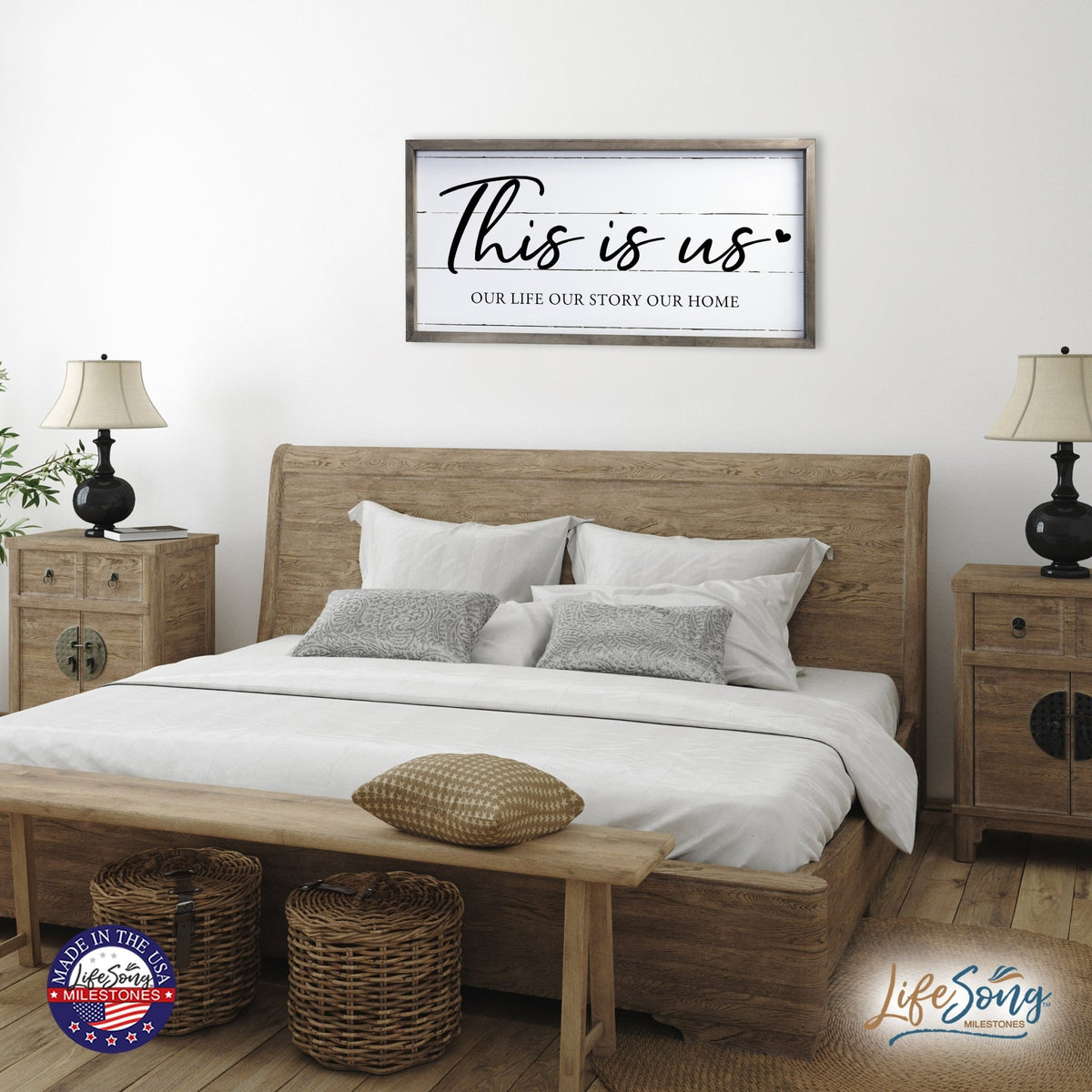 Large Family Wall Décor Quote Sign For Home Decoration 18 x 36 - This Is Us (Heart) - LifeSong Milestones