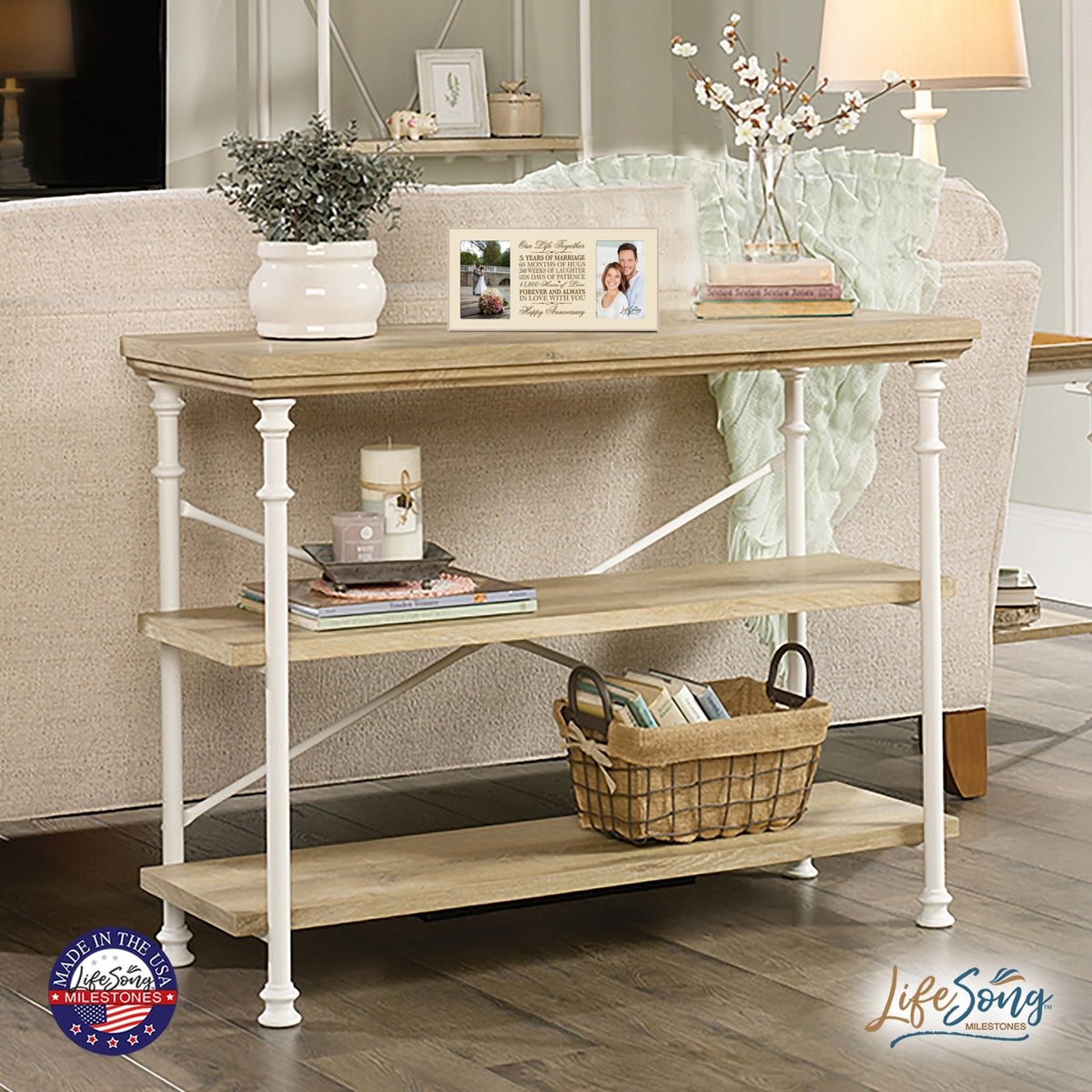 LifeSong Milestones 5th Wedding Anniversary Picture frame Gift with anniversary dates holds 2 4x6 photos - LifeSong Milestones