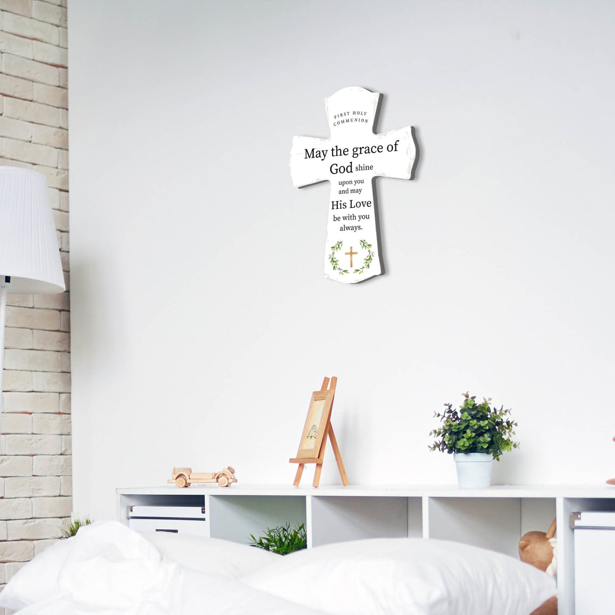 Lifesong Milestones Modern Holy Communion Wooden Wall Cross - LifeSong Milestones