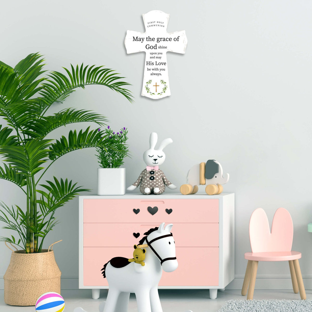 Lifesong Milestones Modern Holy Communion Wooden Wall Cross - LifeSong Milestones