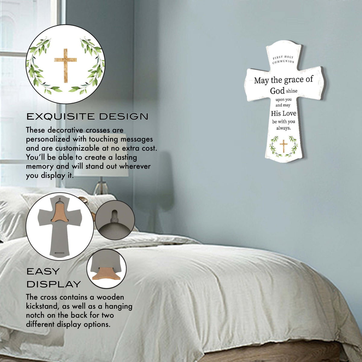 Lifesong Milestones Modern Holy Communion Wooden Wall Cross - LifeSong Milestones