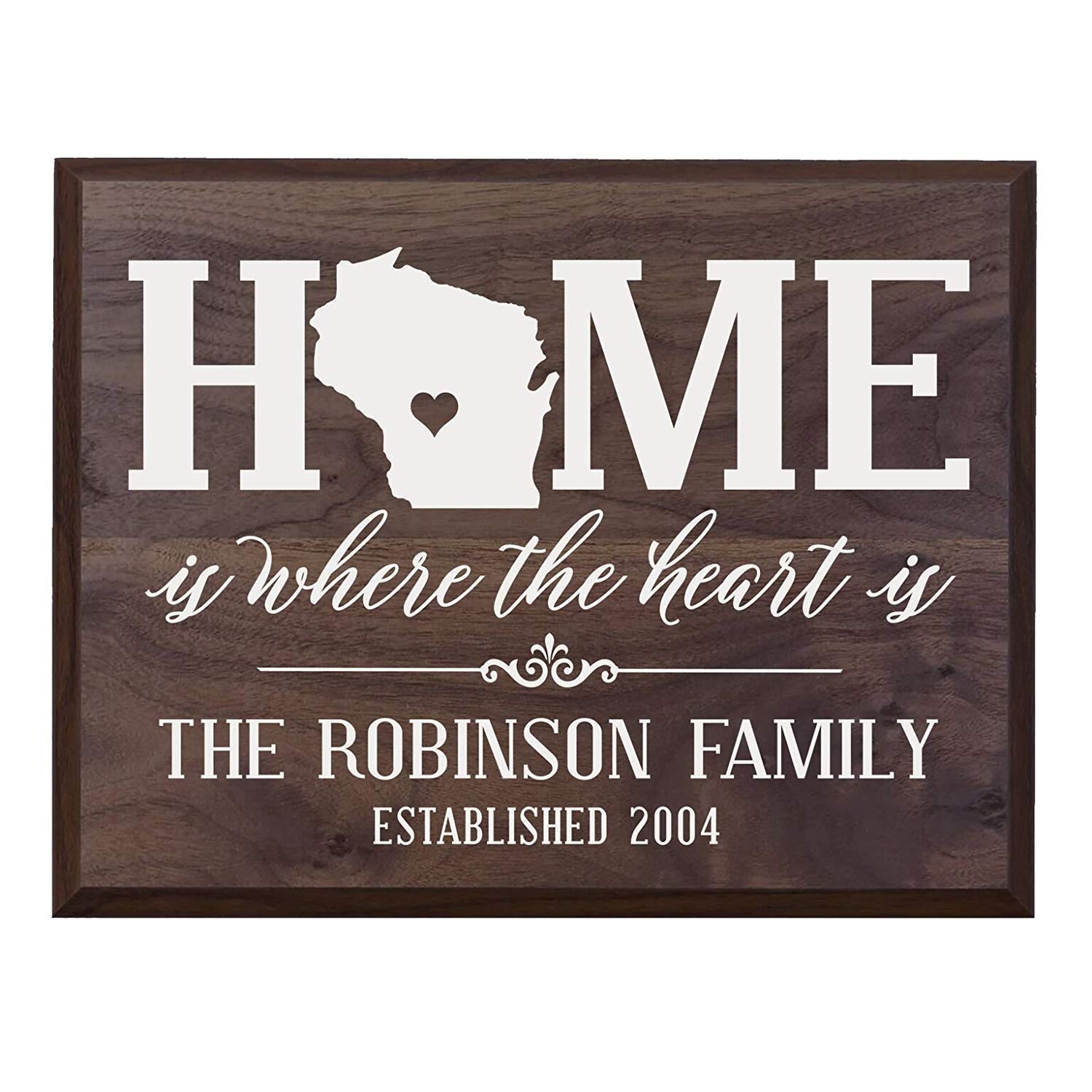 LifeSong Milestones Personalized Wisconsin State Home is Where the heart is Wall plaque with Family last Name and Year Established Housewarming gift - LifeSong Milestones