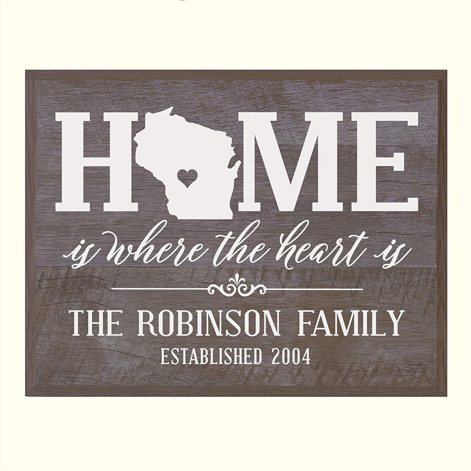 LifeSong Milestones Personalized Wisconsin State Home is Where the heart is Wall plaque with Family last Name and Year Established Housewarming gift - LifeSong Milestones