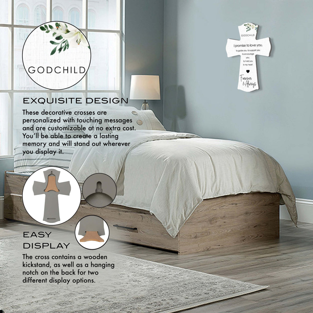 Lifesong Milestones Wooden Wall Cross for Godchild - I Promise To Love You - LifeSong Milestones
