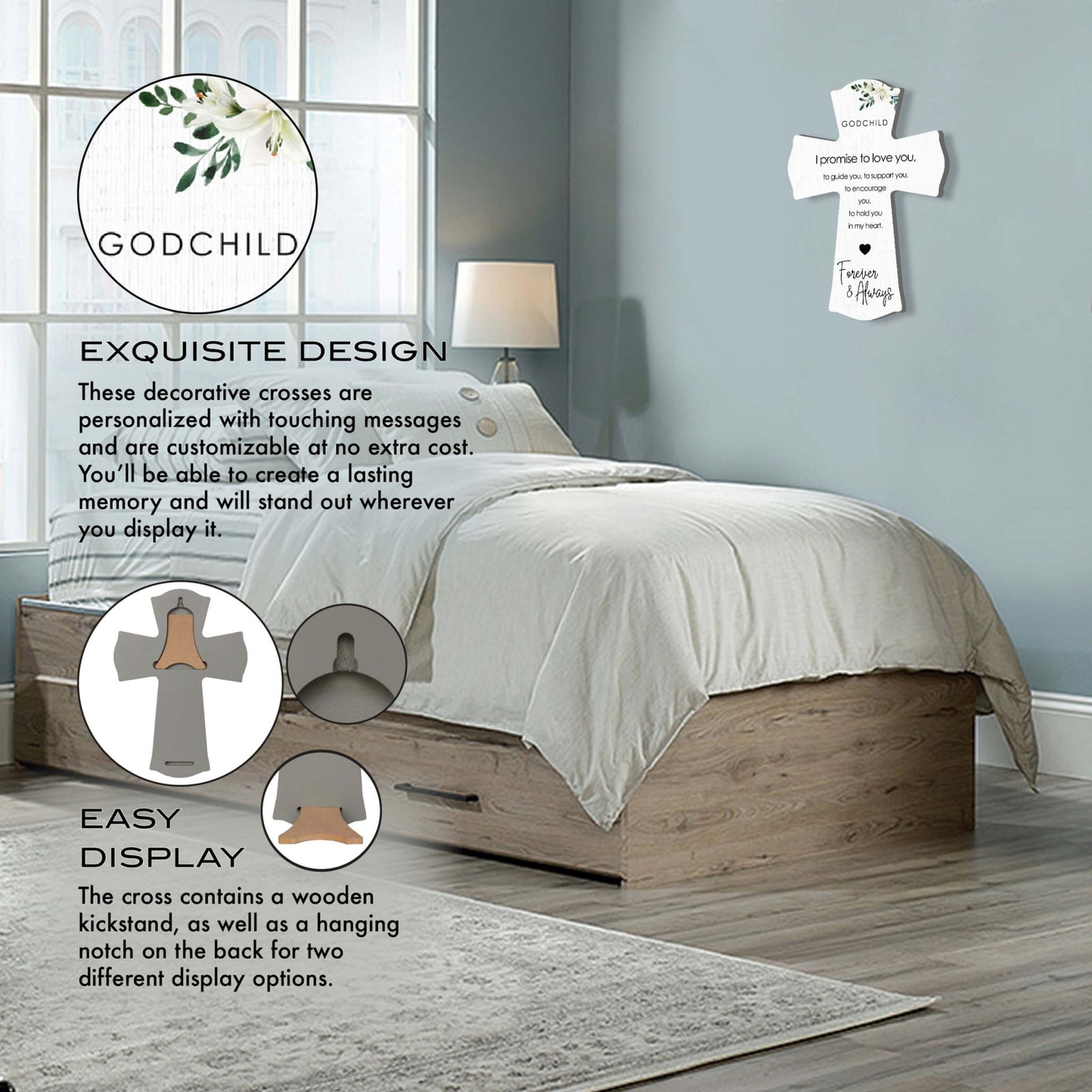 Lifesong Milestones Wooden Wall Cross for Godchild - I Promise To Love You - LifeSong Milestones