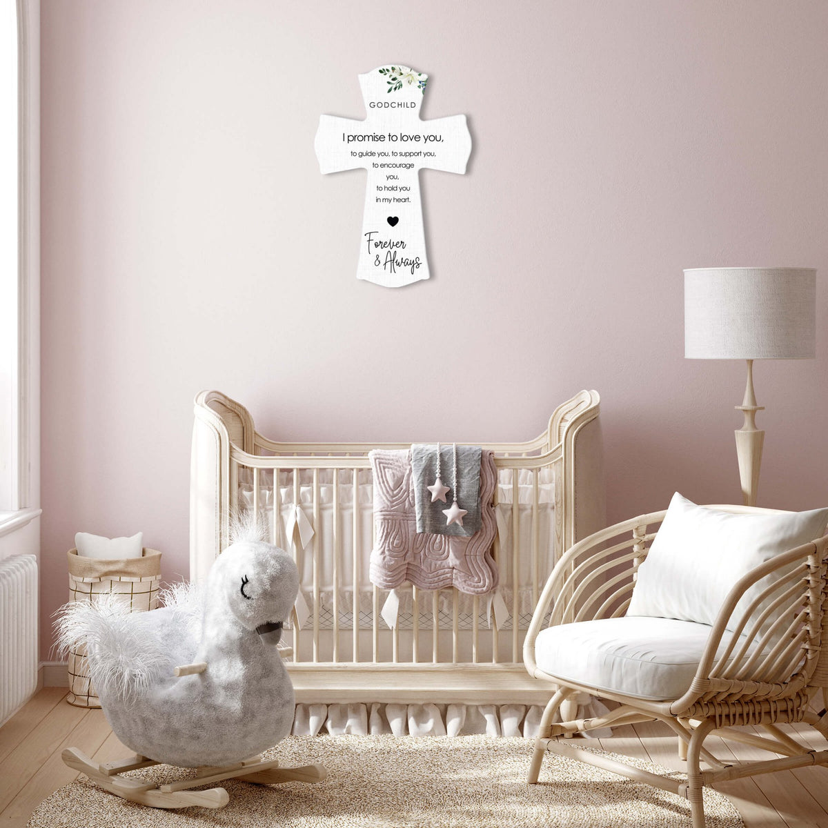 Lifesong Milestones Wooden Wall Cross for Godchild - I Promise To Love You - LifeSong Milestones