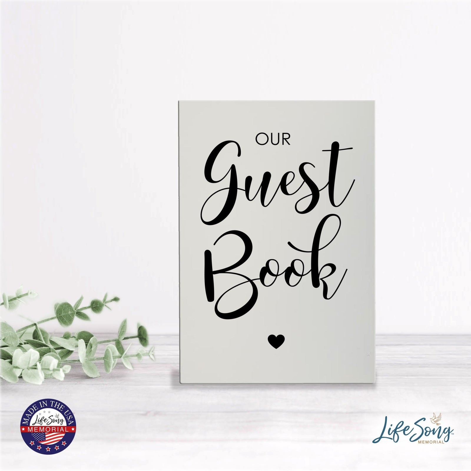 Memorial 5.5x8 Wooden Table Top and shelf decor Home Décor - Our Guest Book - LifeSong Milestones