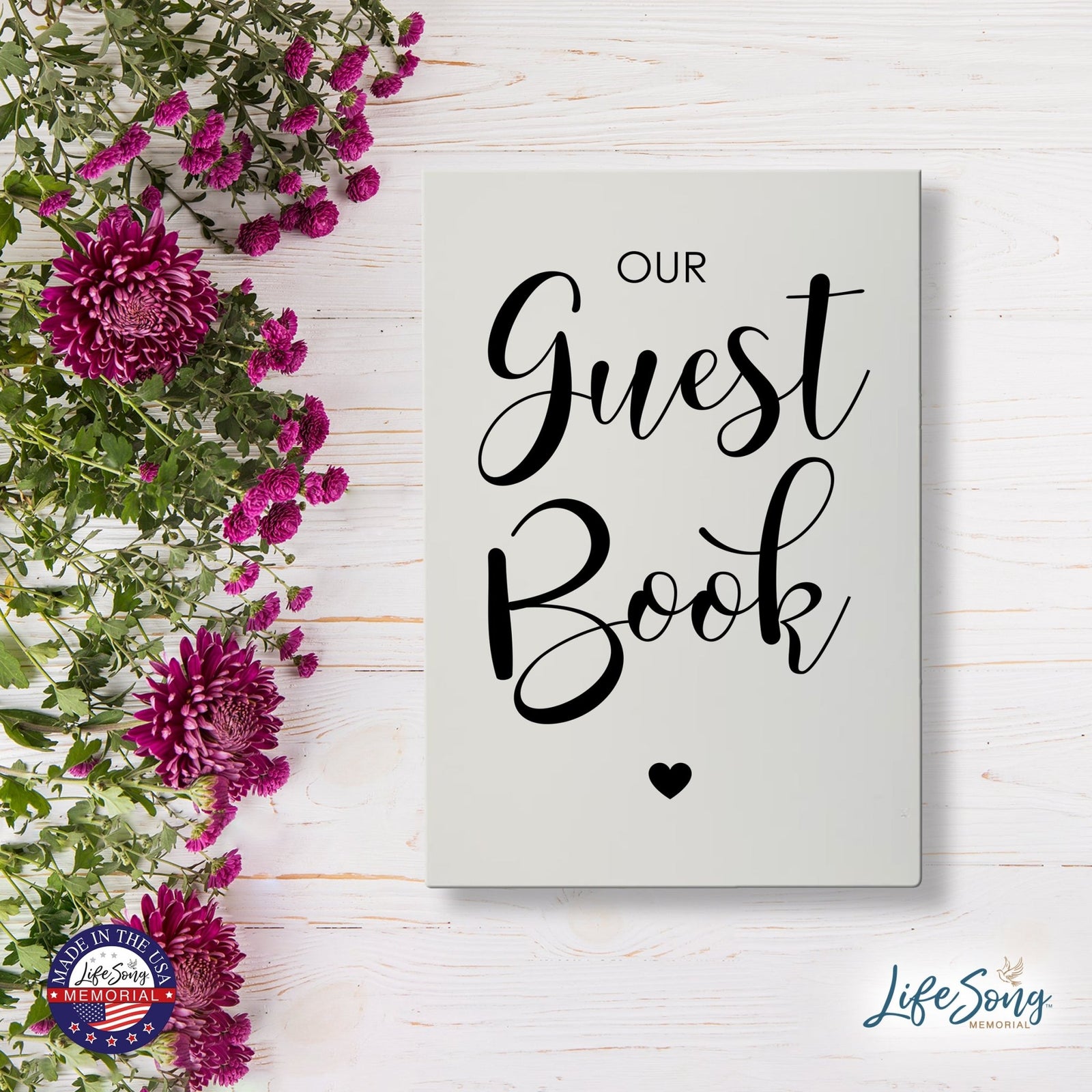 Memorial 5.5x8 Wooden Table Top and shelf decor Home Décor - Our Guest Book - LifeSong Milestones