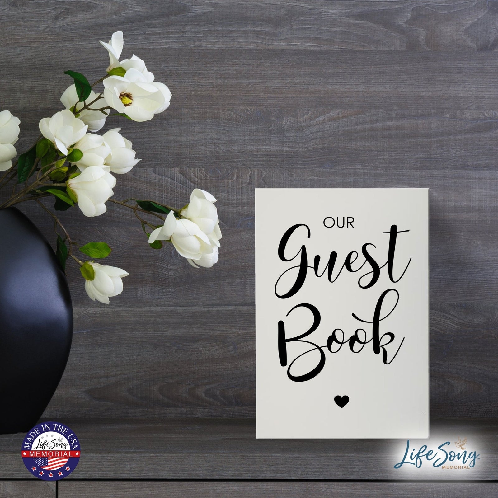 Memorial 5.5x8 Wooden Table Top and shelf decor Home Décor - Our Guest Book - LifeSong Milestones