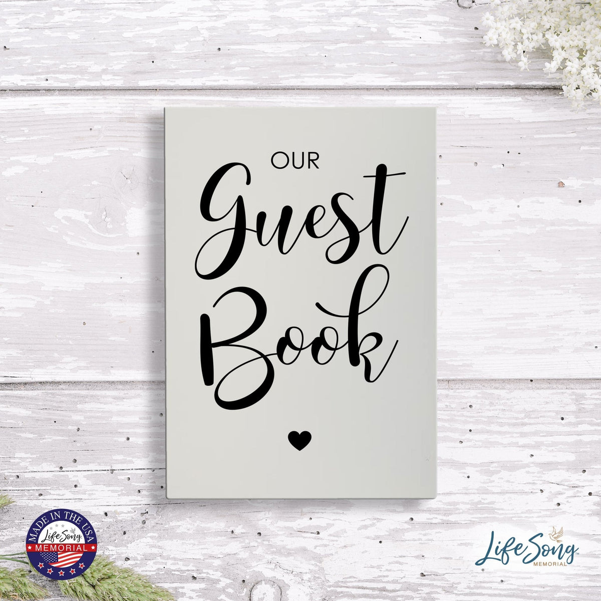 Memorial 5.5x8 Wooden Table Top and shelf decor Home Décor - Our Guest Book - LifeSong Milestones
