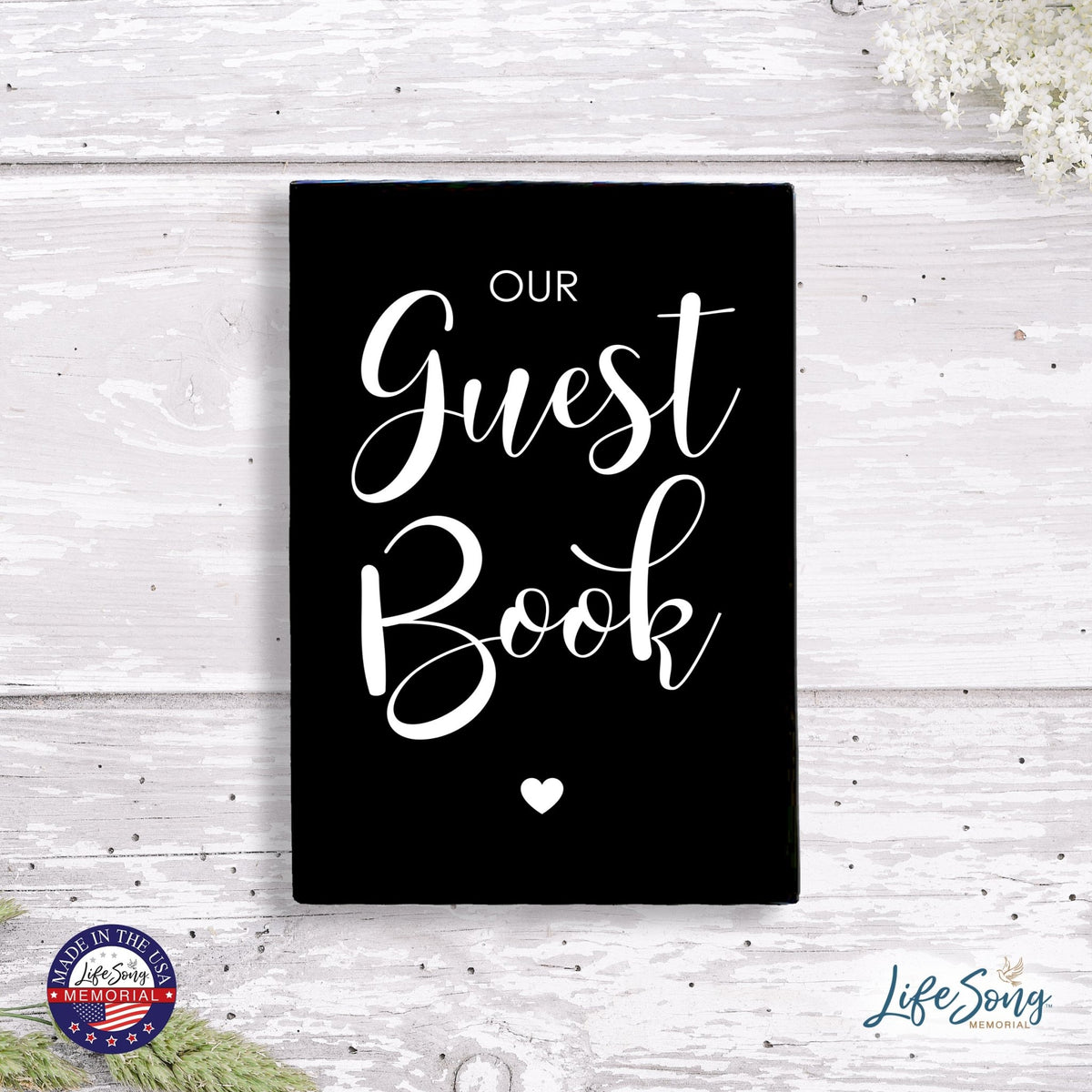 Memorial 5.5x8 Wooden Table Top and shelf decor Home Décor - Our Guest Book - LifeSong Milestones