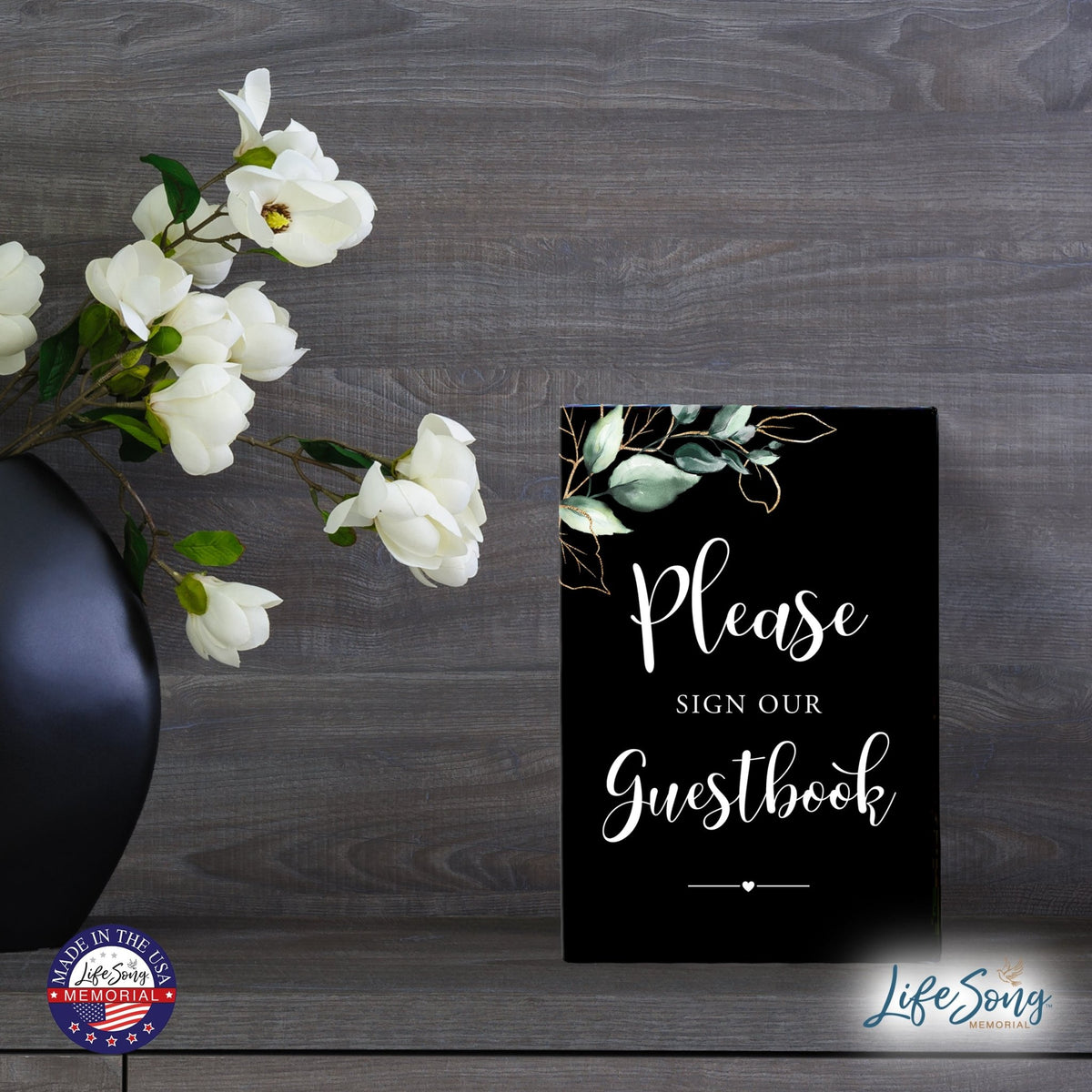 Memorial 5.5x8 Wooden Table Top and shelf decor Home Décor - Please Sign - LifeSong Milestones