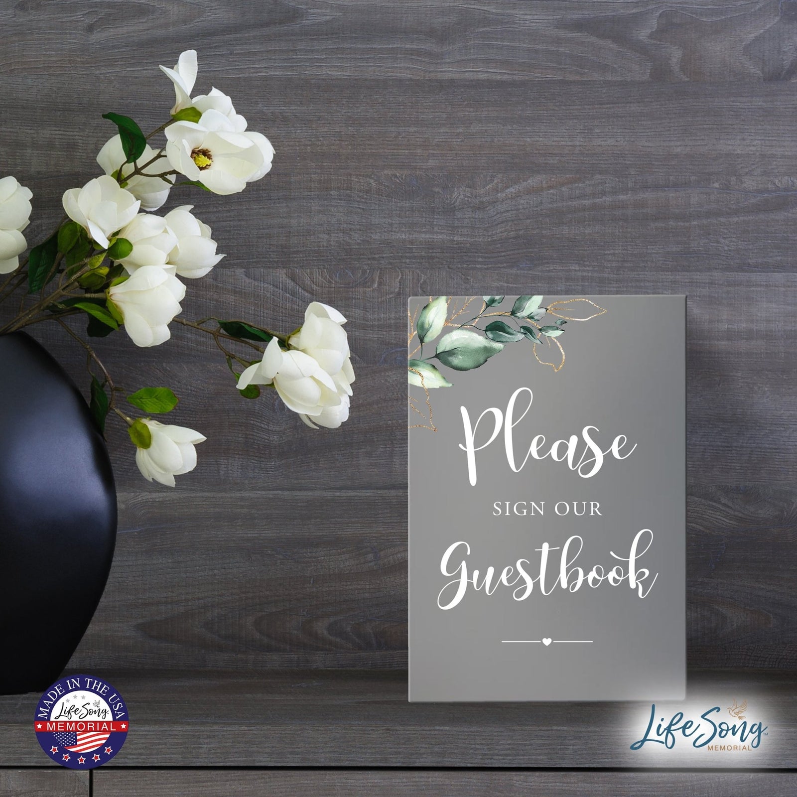 Memorial 5.5x8 Wooden Table Top and shelf decor Home Décor - Please Sign - LifeSong Milestones
