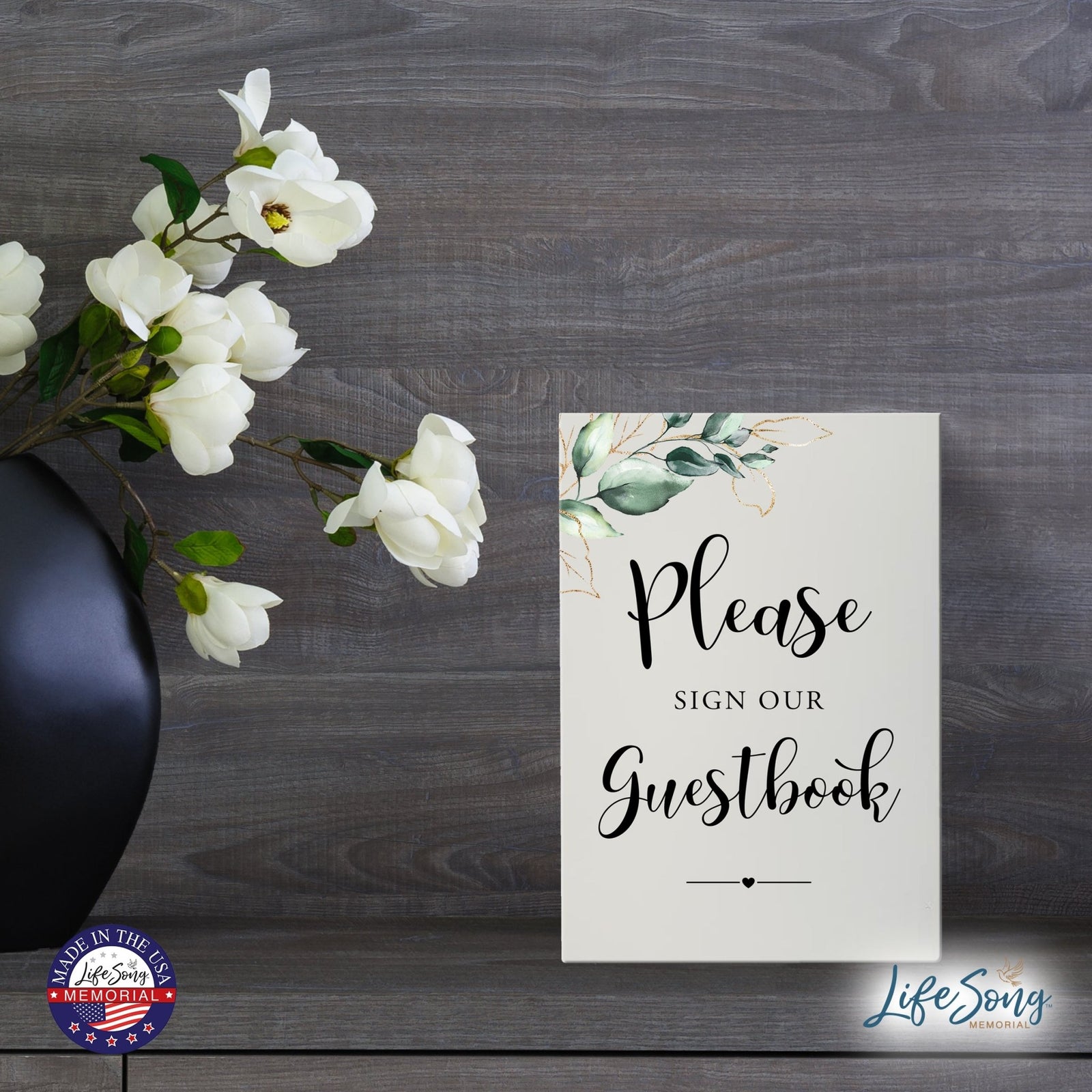 Memorial 5.5x8 Wooden Table Top and shelf decor Home Décor - Please Sign - LifeSong Milestones