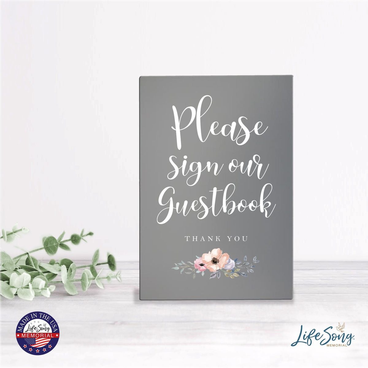 Memorial 5.5x8 Wooden Table Top and shelf decor Home Décor - Sign Our Guest Book - LifeSong Milestones
