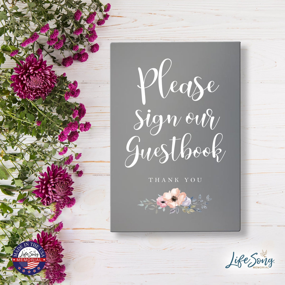 Memorial 5.5x8 Wooden Table Top and shelf decor Home Décor - Sign Our Guest Book - LifeSong Milestones