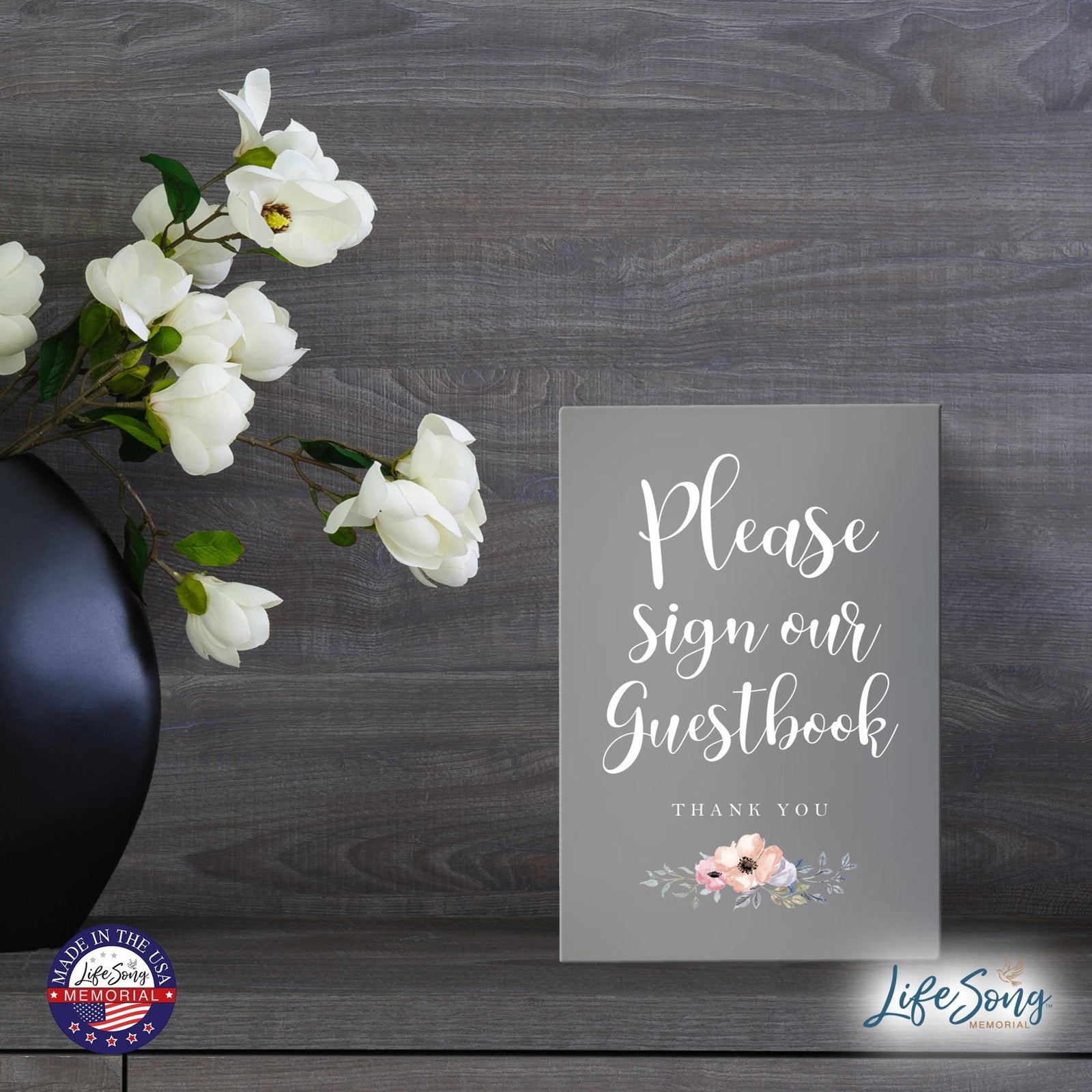 Memorial 5.5x8 Wooden Table Top and shelf decor Home Décor - Sign Our Guest Book - LifeSong Milestones